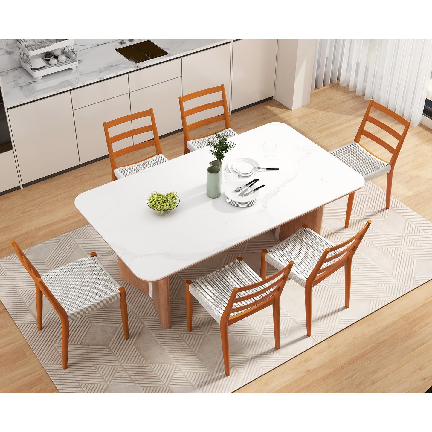 IOMOR Dining Chairs Set of 4, Modern Kitchen Chairs with Woven Seat and Solid Wood Legs for Dining Room, Kitchen Table Chairs with Solid Wood Legs(Beige)