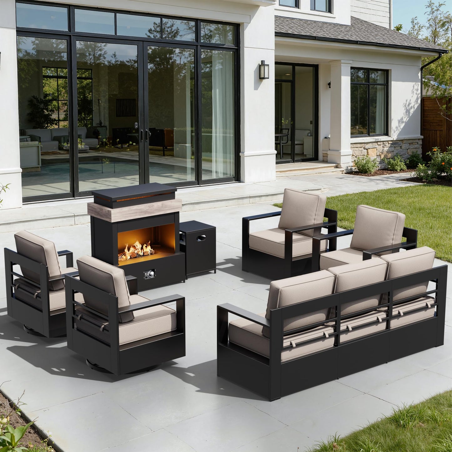 Aluminum Patio Swivel Chair - Outdoor Swivel Rocking Chair with 6" Thick Removable Cushions, All-Weather Metal Frame, Deep Setting for Garden, Poolside and Porch