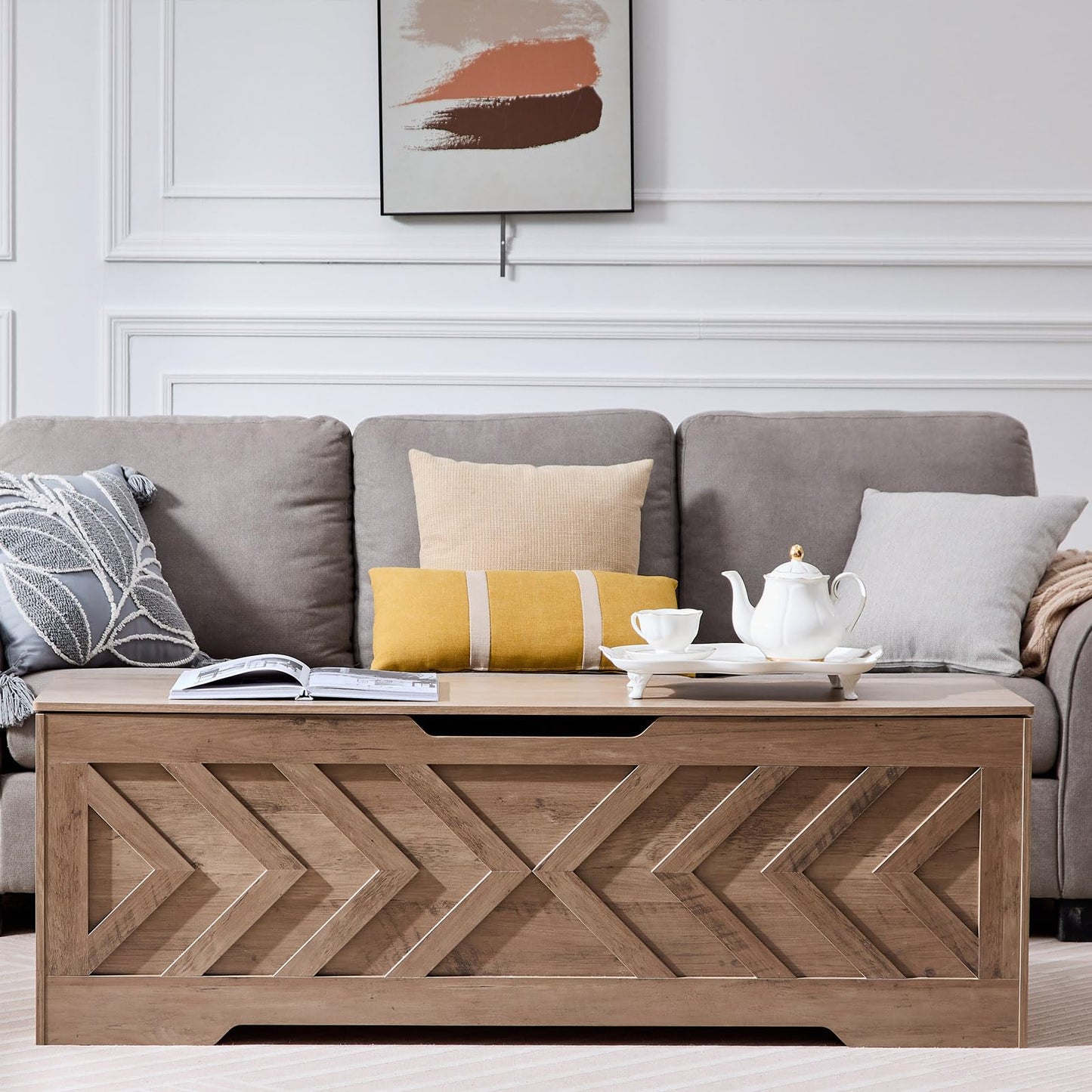 55.1” Storage Bench, Extra Large Entryway Bench with Storage,Storage Chest with 2 Safety Hinges,Blanket Storage,Shoe Storage Chest for Bedroom,Living Room,Easy Assembly. (Greige)