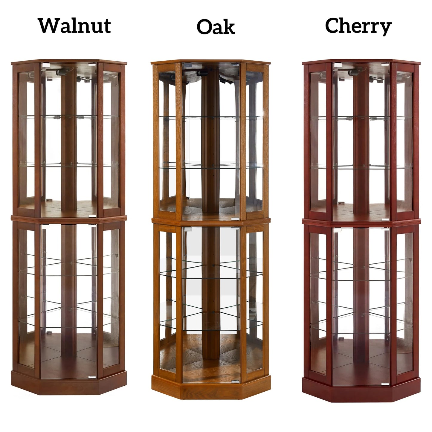 LKTART Corner Curio Cabinet with Lights, Glass Display Cabine, 72" Tall Corner Storage Cabinet with Mirrored Back Panel &Tempered Glass Doors and Adjustable Shelves (Oak)