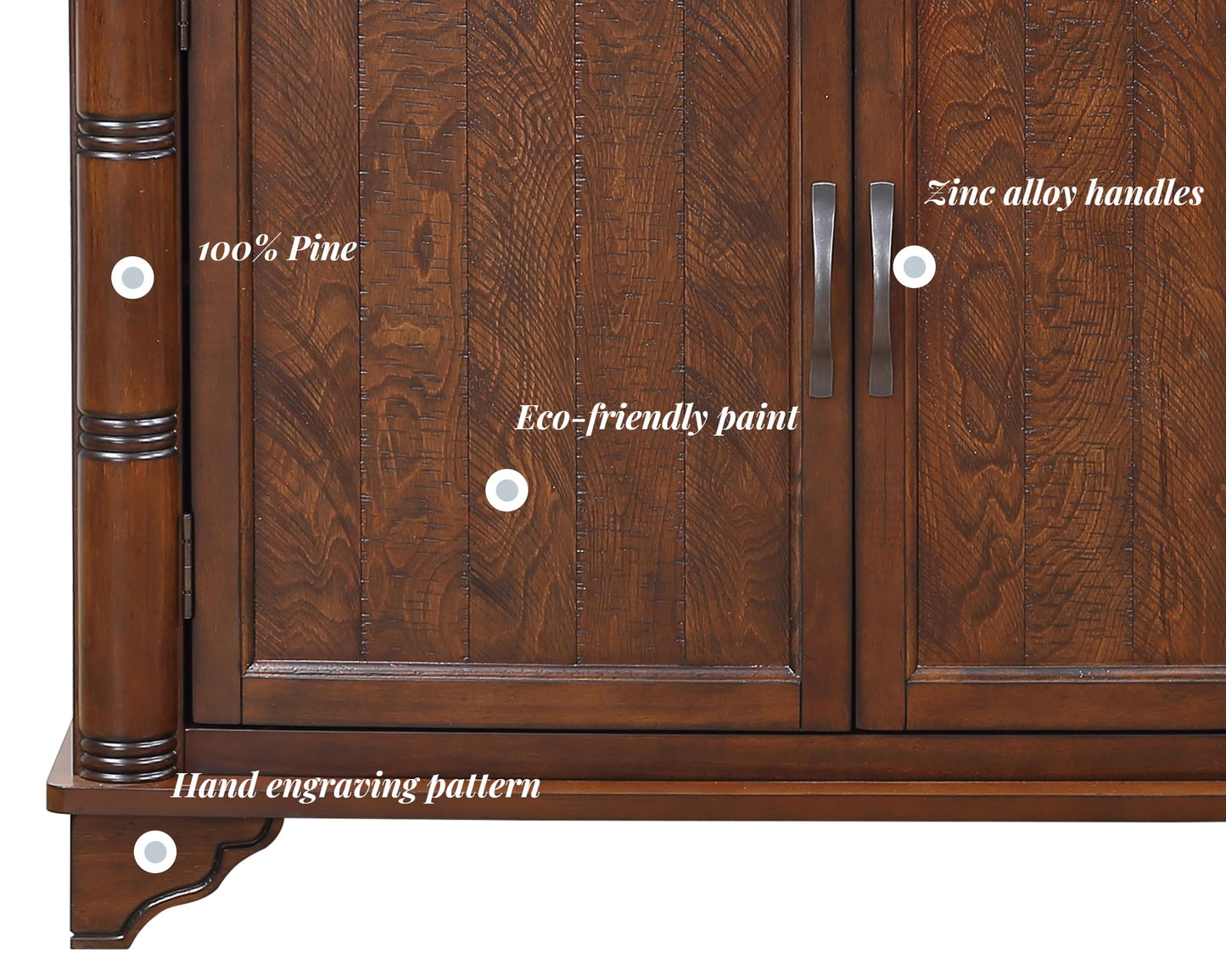 LKTART 65" Mid Century Sideboard Buffet Cabinet with Solid Wood Legs,Accent Storage Cabinet Credenza with 4 Doors for Living Room,Entryway,Kitchen(Walnut)