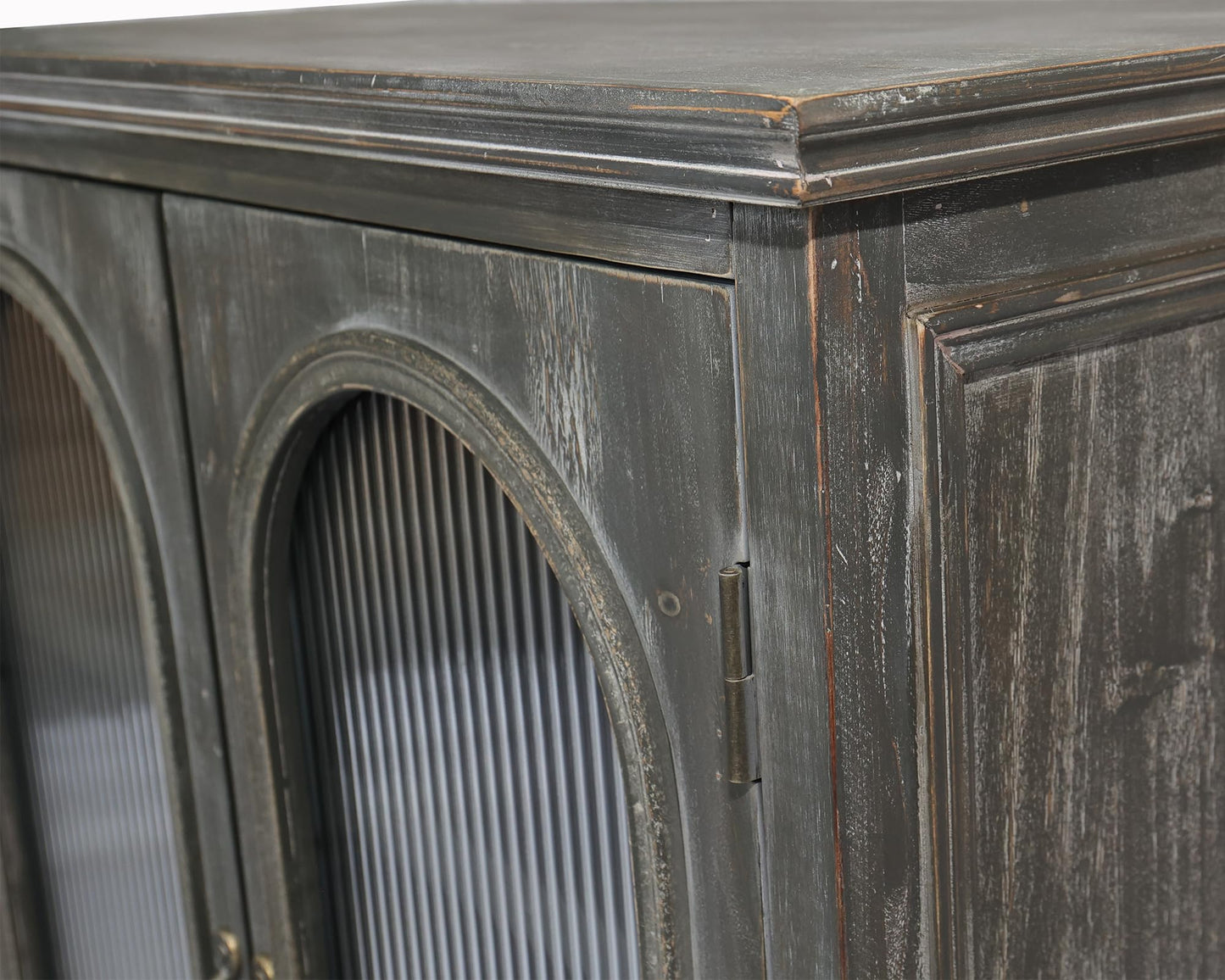 LKTART 60" Farmhouse Sideboard Buffet,Solid Fir Wood Frame with Hollowed-Out Carved Doors,Hand-Distressed Design,Versatile Storage Cabinet for Kitchen, Living Room,Natural Wood