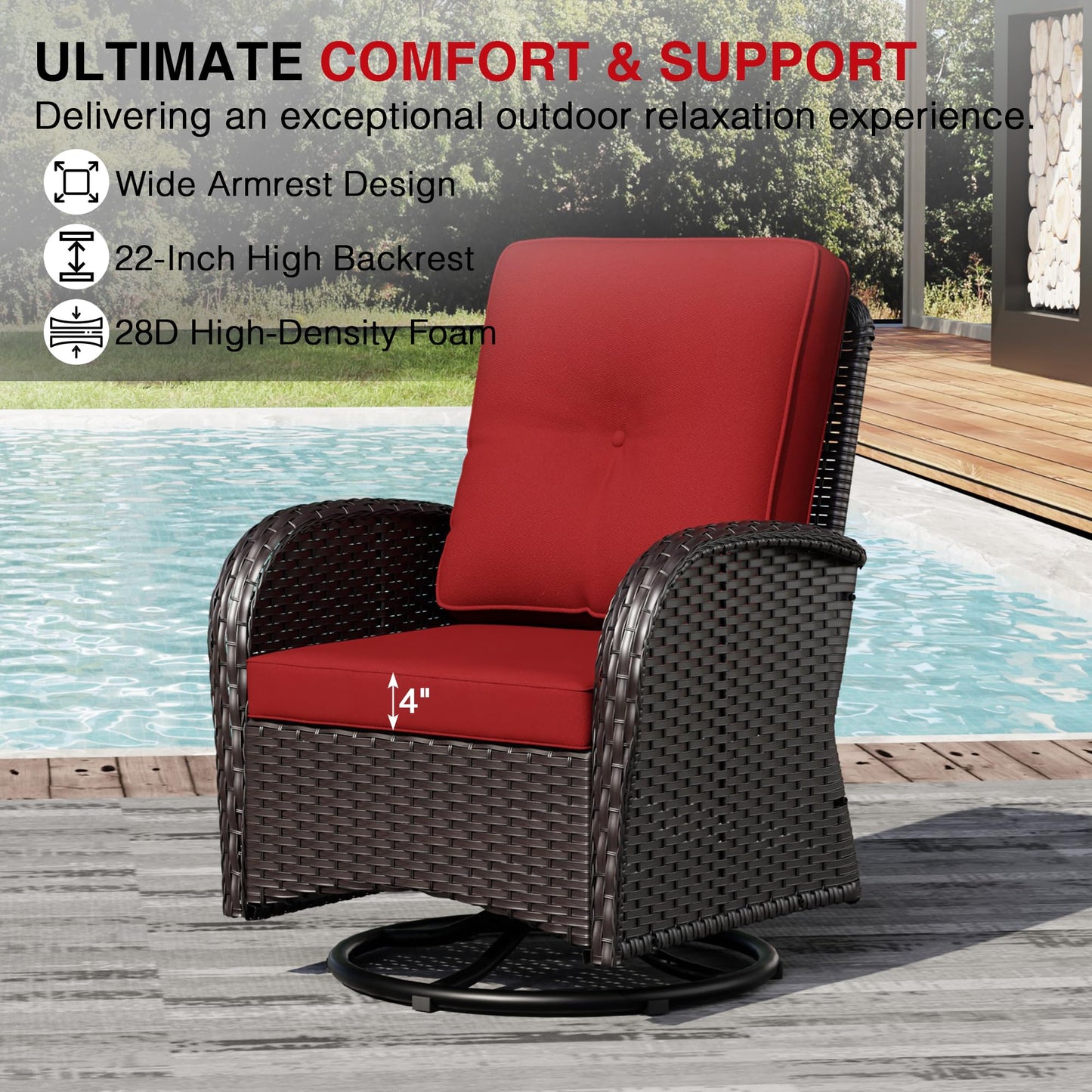 Joyside Wicker Patio Chairs Set of 2, Rattan Outdoor Furniture with Thickened Cushions, High Back, Deep Seating, Wide Armrest, Outdoor Chairs for Porch, Deck