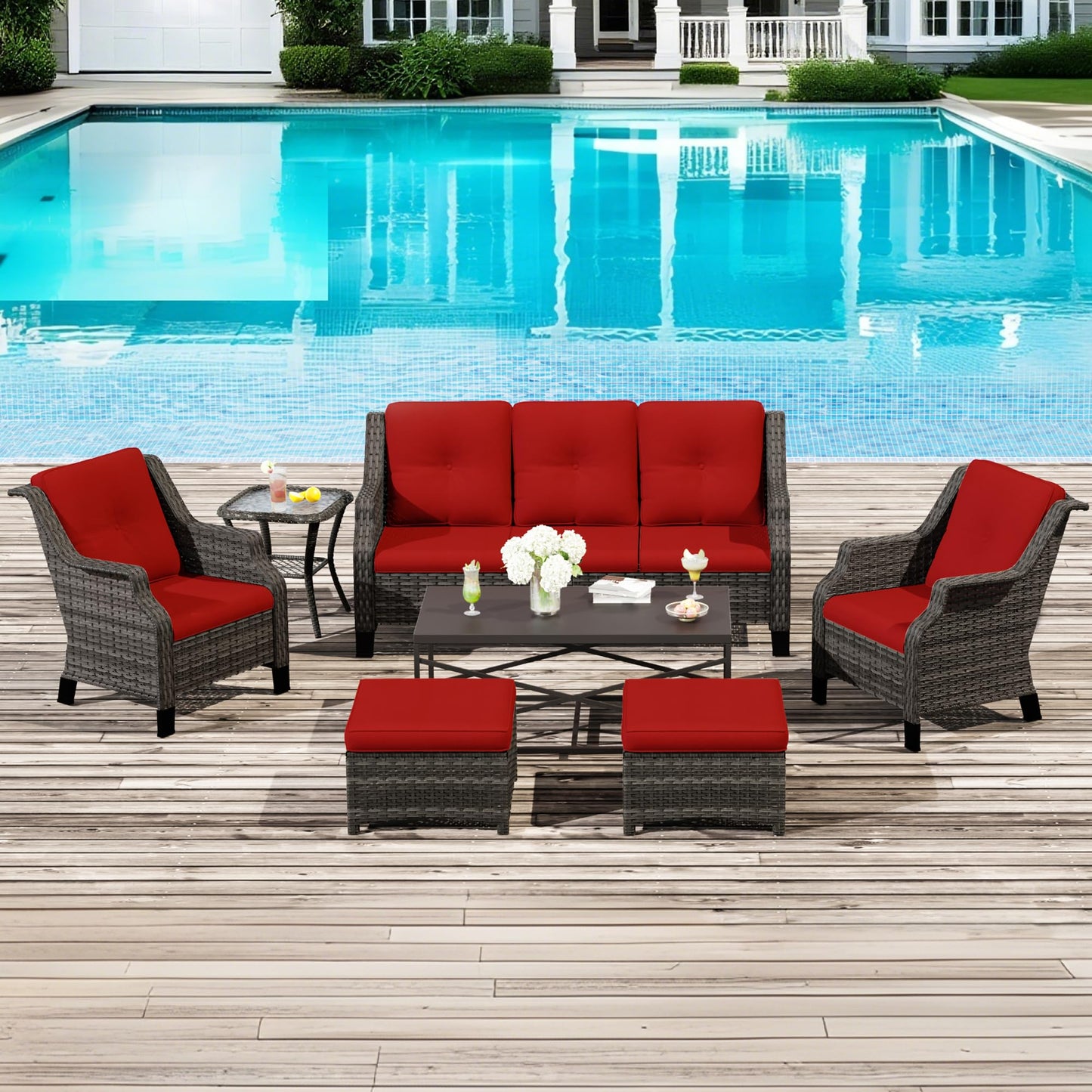 Outdoor Patio Loveseat, All-Weather 2-Seater Wicker Loveseat with Cushions, Outdoor Patio Love Seat Sofa for Garden, Balcony and Deck