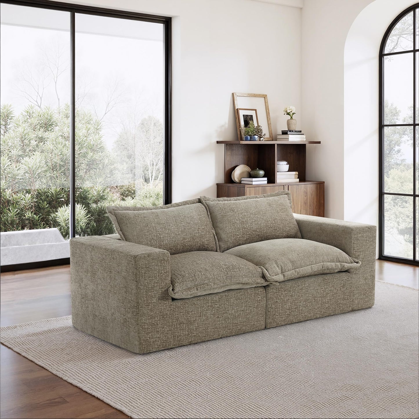 116" Modular Sectional Sofa, Comfy L Shaped Modular Coush Sofa with Ottoman, 3-Seat Chenille Cloud Couches Deep Seat Sofa for Living Room, Apartment, Small Spaces, Beige