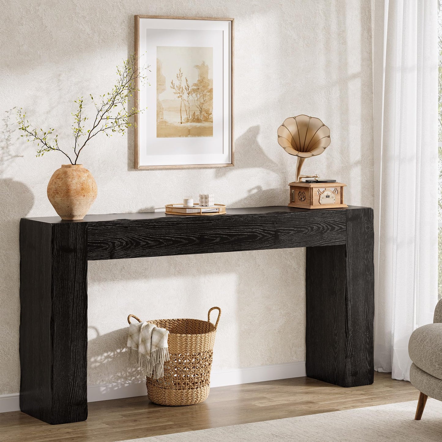 Solid Wood Console Table, 63-Inch Farmhouse Sofa Table Behind Couch for Entryway, Living Room, Foyer, Easy Assembly (Light Wood)