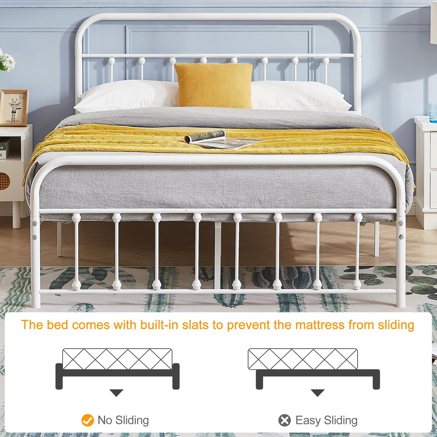VECELO King Size Victorian Style Metal Bed Frame with Headboard/Mattress Foundation/No Box Spring Needed/Under Bed Storage and Strong Slat Support Purple Bronze