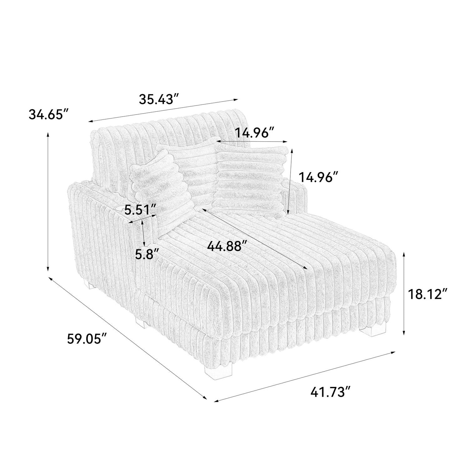 59" Chaise Lounge Chair Indoor, Upholstered Oversized Sleeper Sofa Bed Reading Chairs with 3 Soft Pillows & 2 Cup Holders, Comfy Cloud Deep Seat Sofa for Living Room Bedroom, Set of 2, Navy