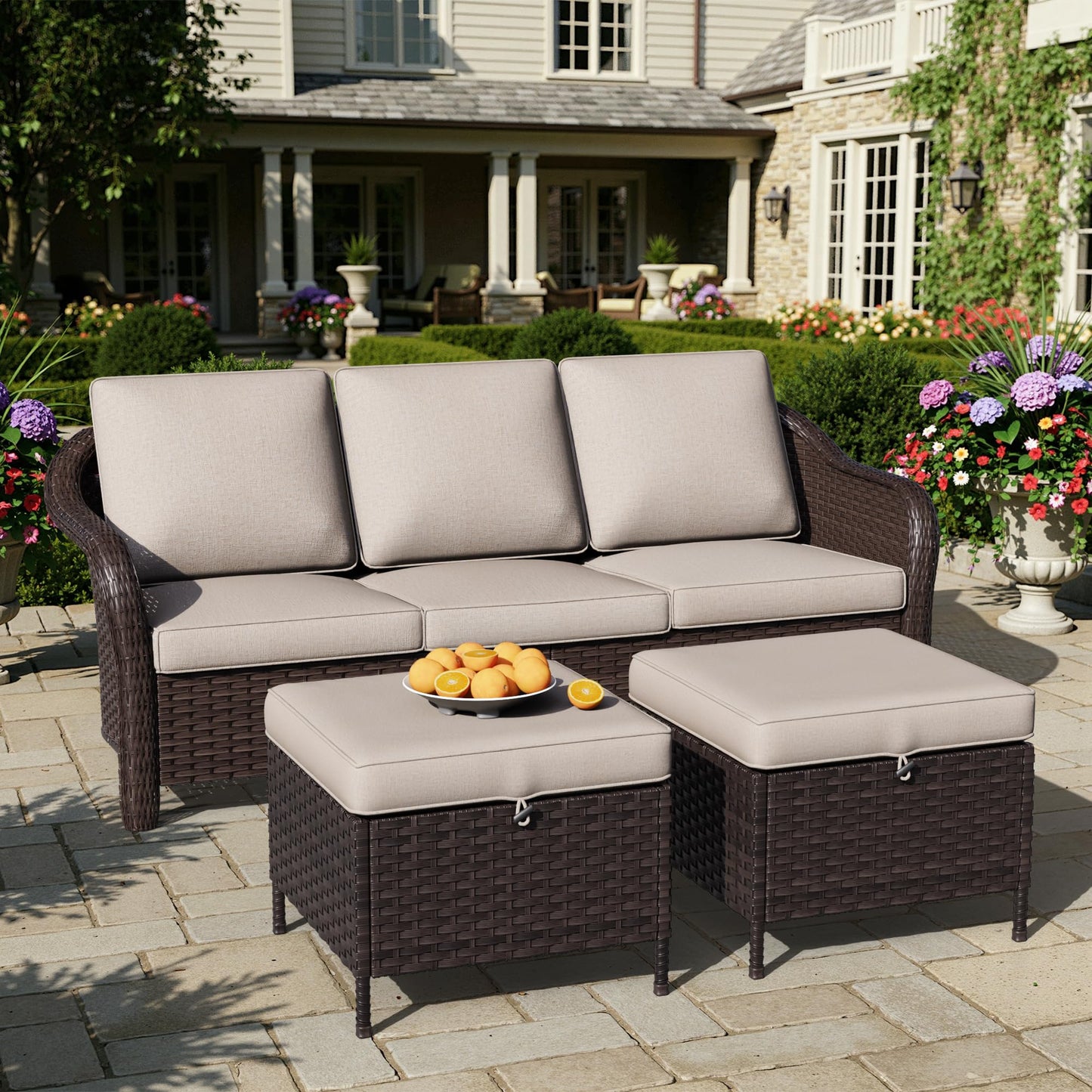 55 inch Outdoor Wicker 2 Seater Sofa, All-Weather Use Patio Rattan Loveseat with Seat and Back Cushion, Ideal for Porch, Backyard, Balcony, Poolside, Blue