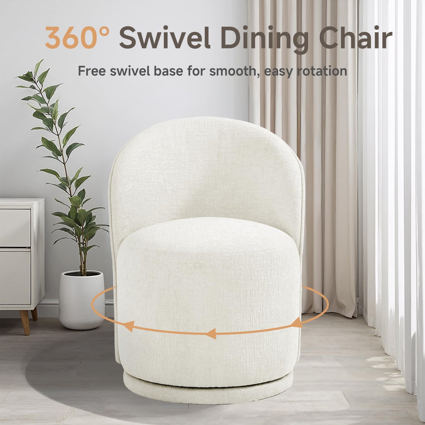Swivel Barrel Dining Chairs Set of 2, Faux Leather Upholstered Round Dining Chairs, 360° Swivel Vanity Chair Comfy Armless Accent Makeup Chair for Dining/Living Room Makeup Room, Brown