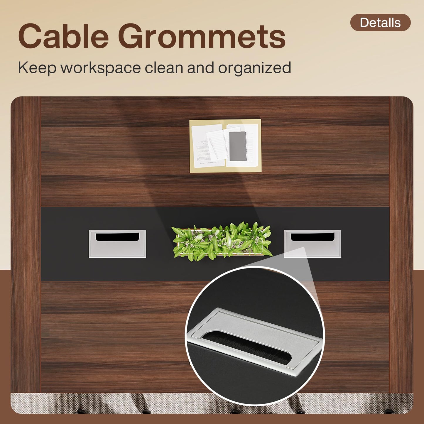 Tribesigns 8ft Conference Table, Modern Office Meeting Room Desk with Cable Management, Large Business Furniture for Boardroom, Conference Room (1, Walnut + Black)