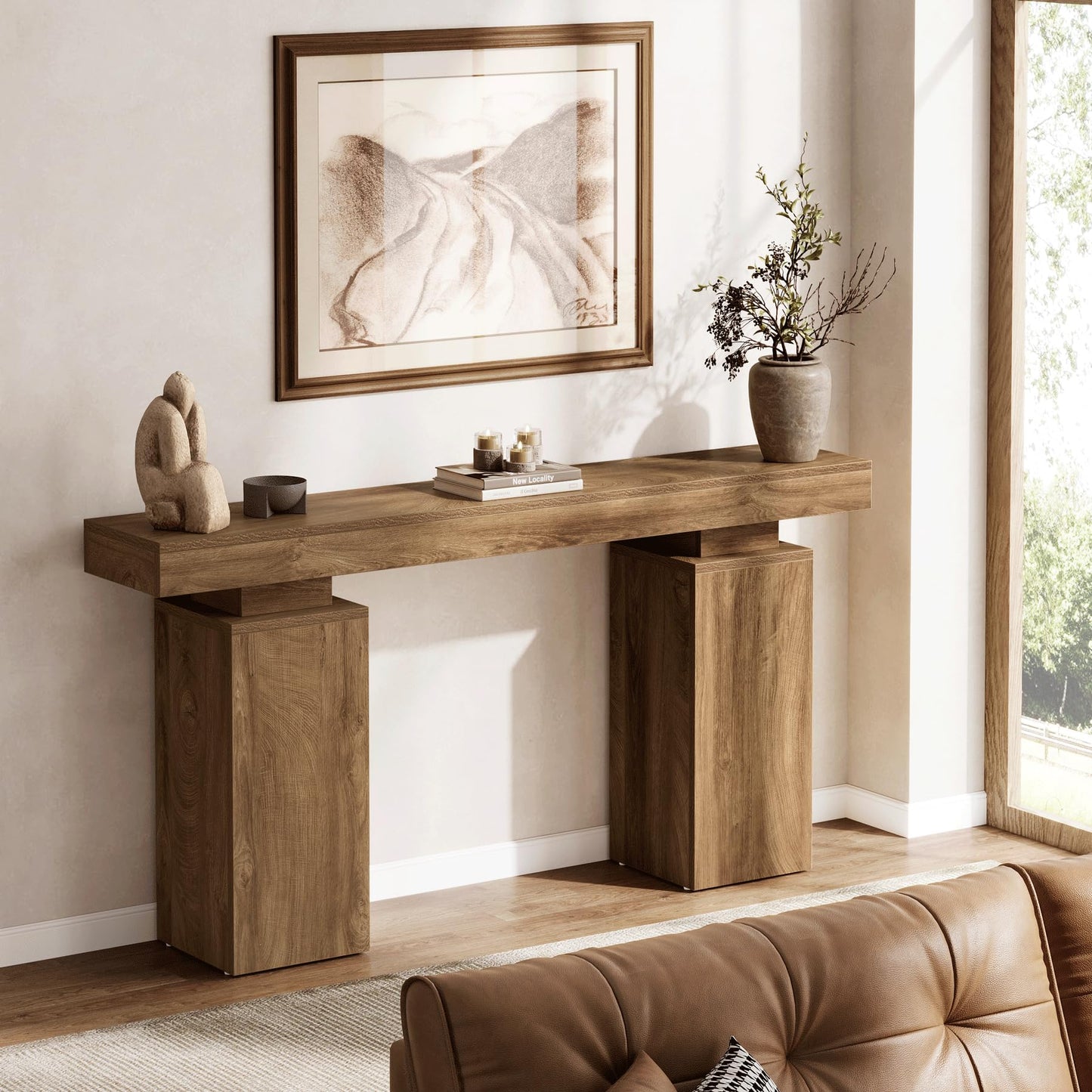 Tribesigns 63-Inch Long Console Table, Farmhouse Entryway Table Behind Couch, Wooden Foyer Stand Entry Station, Modern Hallway Accent Furniture for Living Room Decor, Entrance, Brown