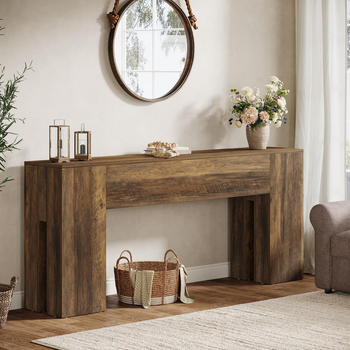 Tribesigns 71-Inch Long Console Table for Entryway, Farmhouse Sofa Console Behind Couch, Entry Table for Hallway, Foyer, Living Room, Black