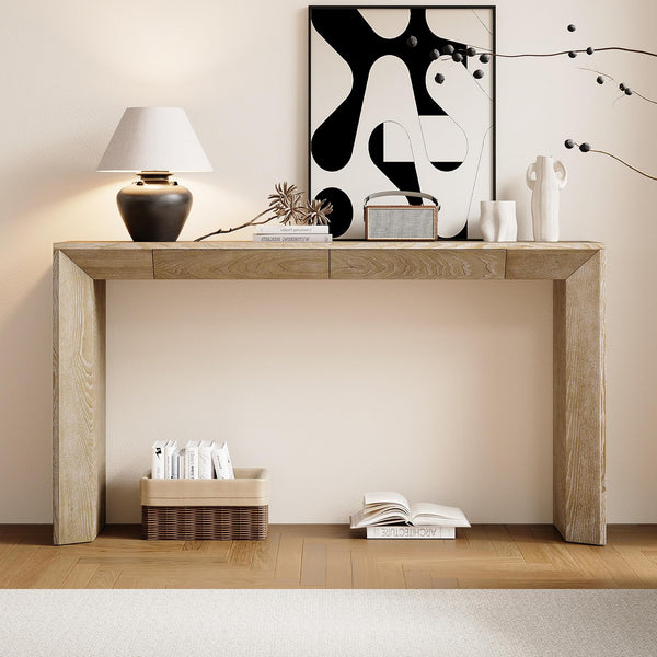 LKTART 60" Modern Farmhouse Console Table with 2 Drawers, Sofa Table Behind Sofa, Wooden Entryway Table for Living Room, Entryway & Foye,Black