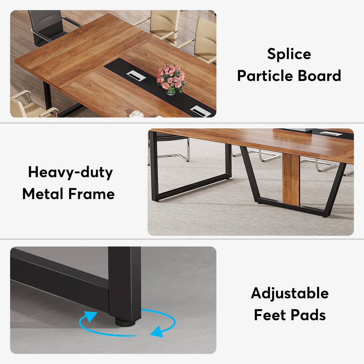 Tribesigns 8FT Conference Table, 94.49 L x 47.24 W x 29.53 H Inches Large Meeting Podcast Table for 10 People, Business Style Wooden Training Table with Strong Metal Frame for Office Conference