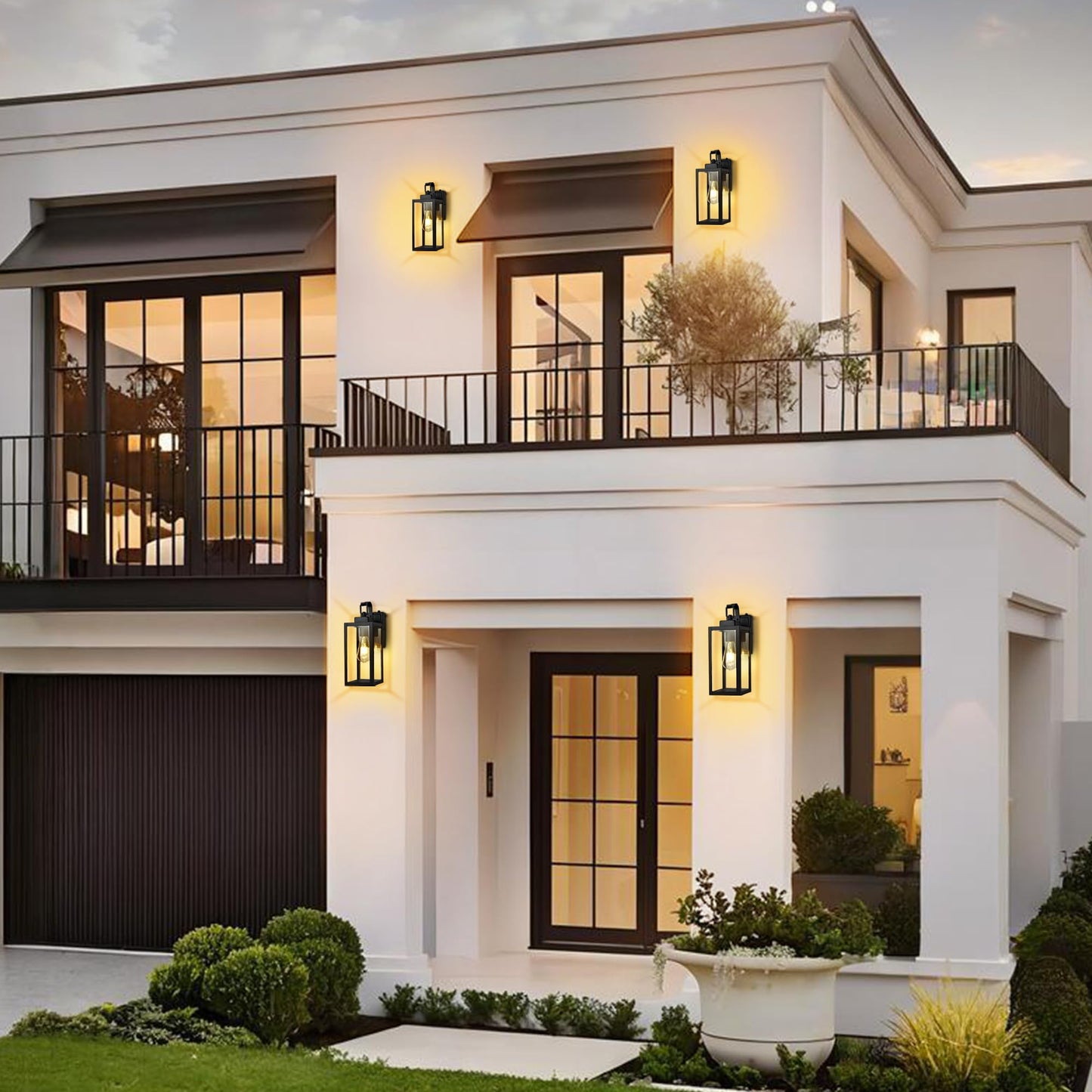 18 Inch Dusk to Dawn Outdoor Wall Light Fixtures, Large Exterior Waterproof Light Fixtures, Black Modern Porch Lights with E26 Sockets & Glass Shades, Wall Sconces for Patio, Garage, Front Door