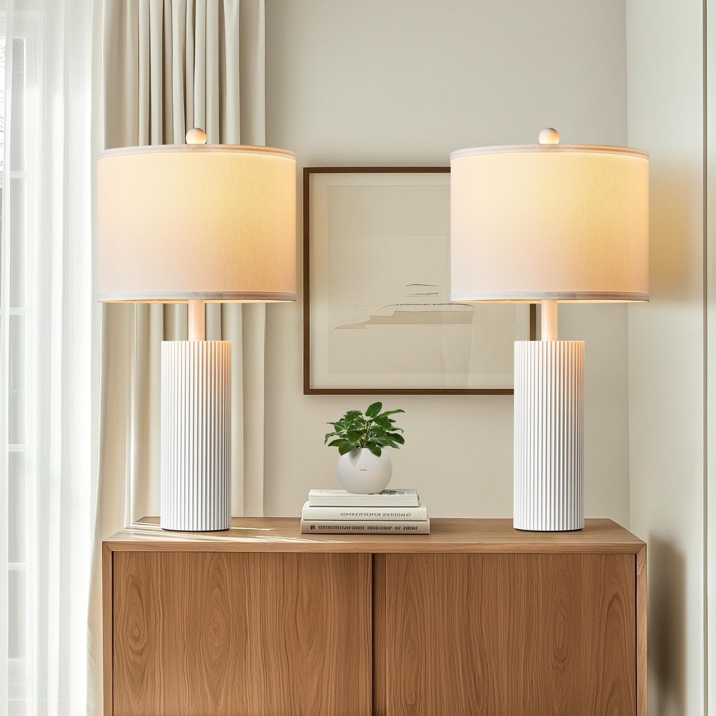 24.5" Black Lamps Set of 2, Modern Table Lamps for Living Room with USB C+A Ports, Creative Stripe Touch Lamps for Nightstand, 2 Bulbs Included