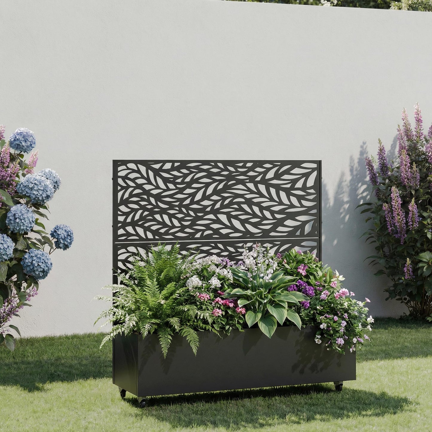 Metal Raised Garden Bed with Trellis and Wheels, 71"x47"x16" Planter Box with Privacy Screen & Drainage Holes, Arched Outdoor Garden Bed for Climbing Plants, Vegetables, Flowers (Black-Square)
