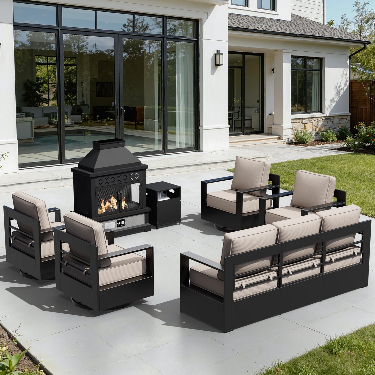 Aluminum Patio Swivel Chair - Outdoor Swivel Rocking Chair with 6" Thick Removable Cushions, All-Weather Metal Frame, Deep Setting for Garden, Poolside and Porch