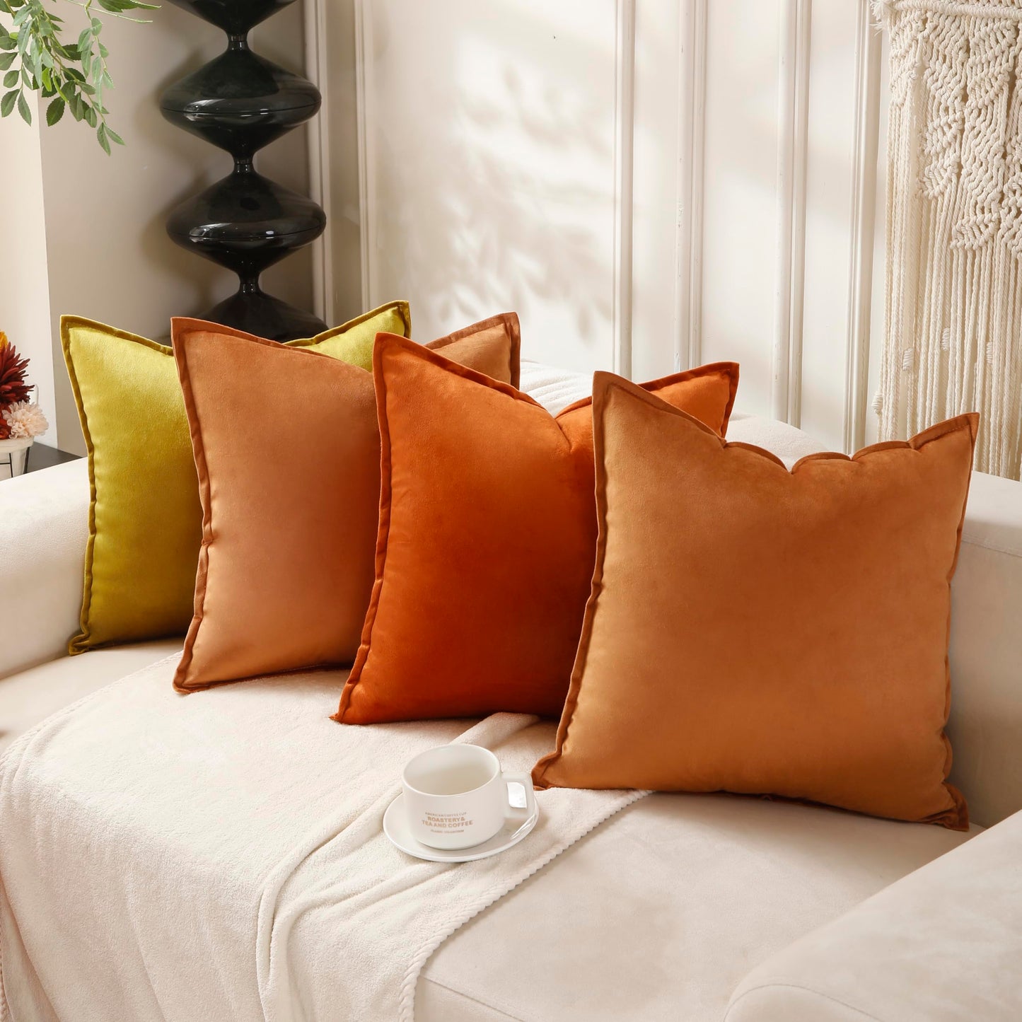 VAKADO Throw Pillow Covers 18x18 Set of 2 Olive Green Velvet Decor Decorative Couch Cushion Euro Xmas Pillowcases with Fringe Home Bed Decoration for Sofa Bedroom Office