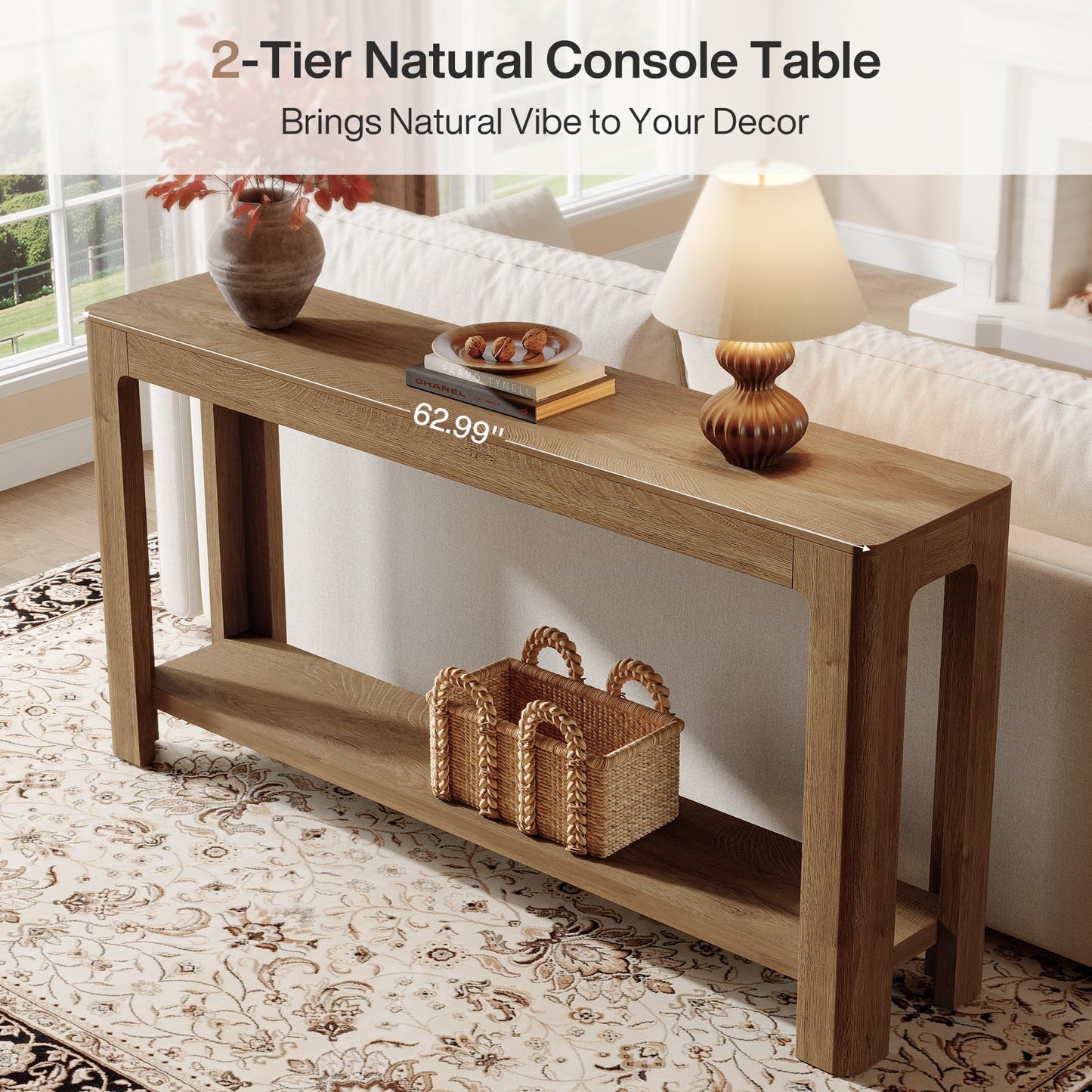 Tribesigns 63 Inch Entryway Console Table, 2-Tier Farmhouse Narrow Sofa Table Behind Couch, Accent Entrance Console Furniture for Entryway, Foyer, Hallway, Rustic Brown