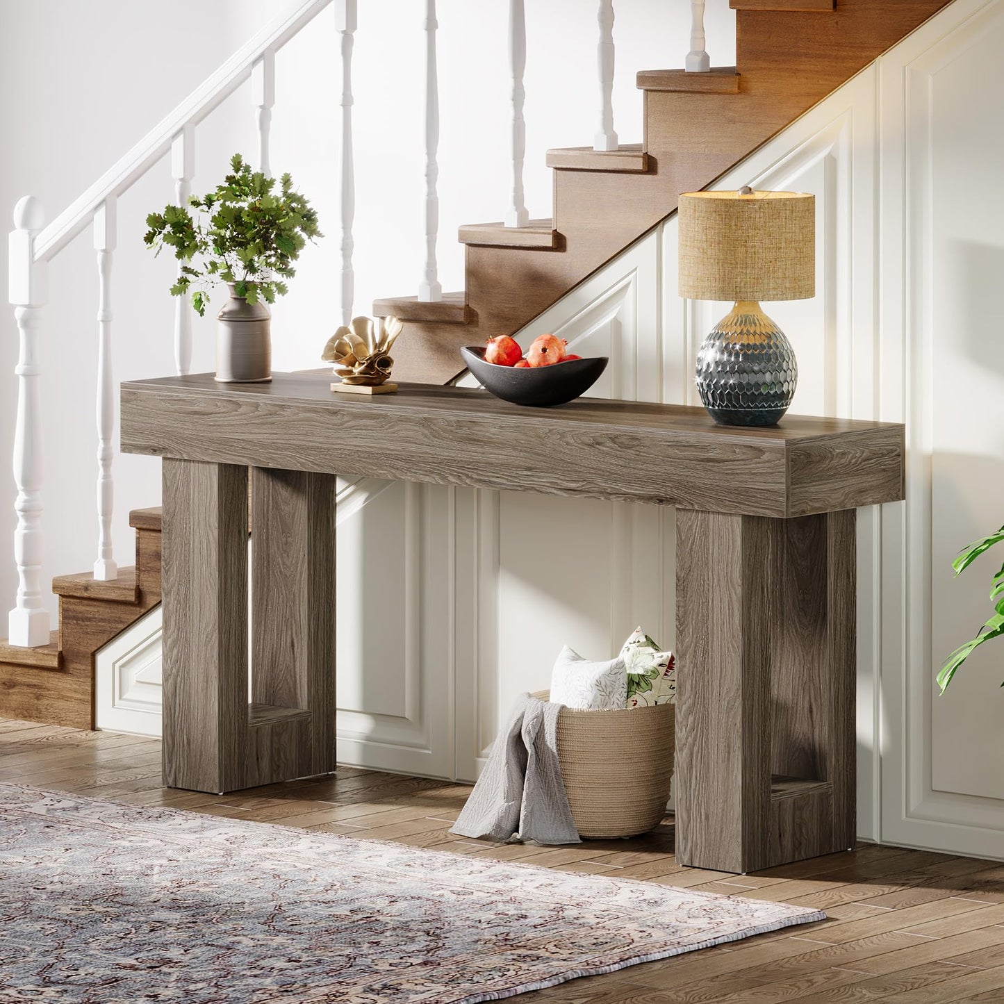 Tribesigns Farmhouse Console Table, 63-Inch Long Narrow Sofa Table Behind The Couch, Wooden Rectangular Entryway Table for Entrance, Hallway, Living Room (Natural)