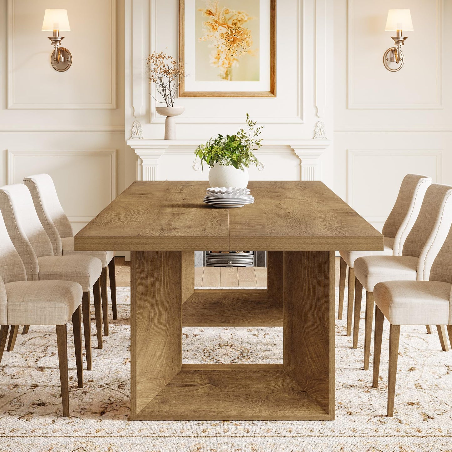 Tribesigns Farmhouse Dining Table, 63-Inch Rectangular Kitchen Table with Strong Geometric Frame for Kitchen & Dining & Living Room, Brown