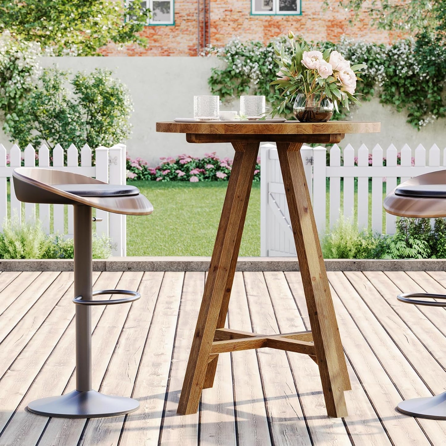 Solid Wood Bar Table, 31.5" Round Pub Bistro Table for Cafe, Dining Room, Kitchen, Living Room, Brown