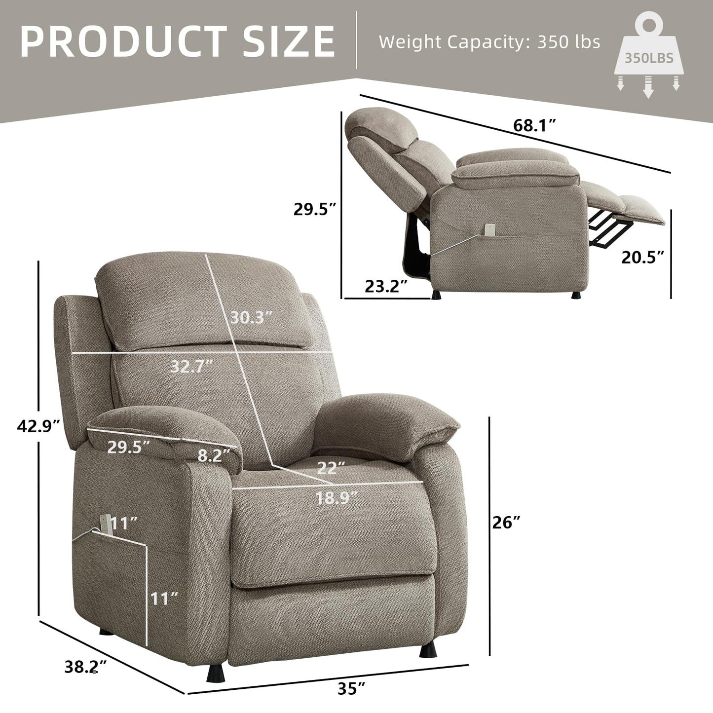 IOMOR Power Recliner Chair, Electric Recliner for Adults, Reclining Sofa Chair, Adjustable Home Theater Seating with Side Pocket for Small Space, Living Room (1, Dark Gray, Single Recliner)