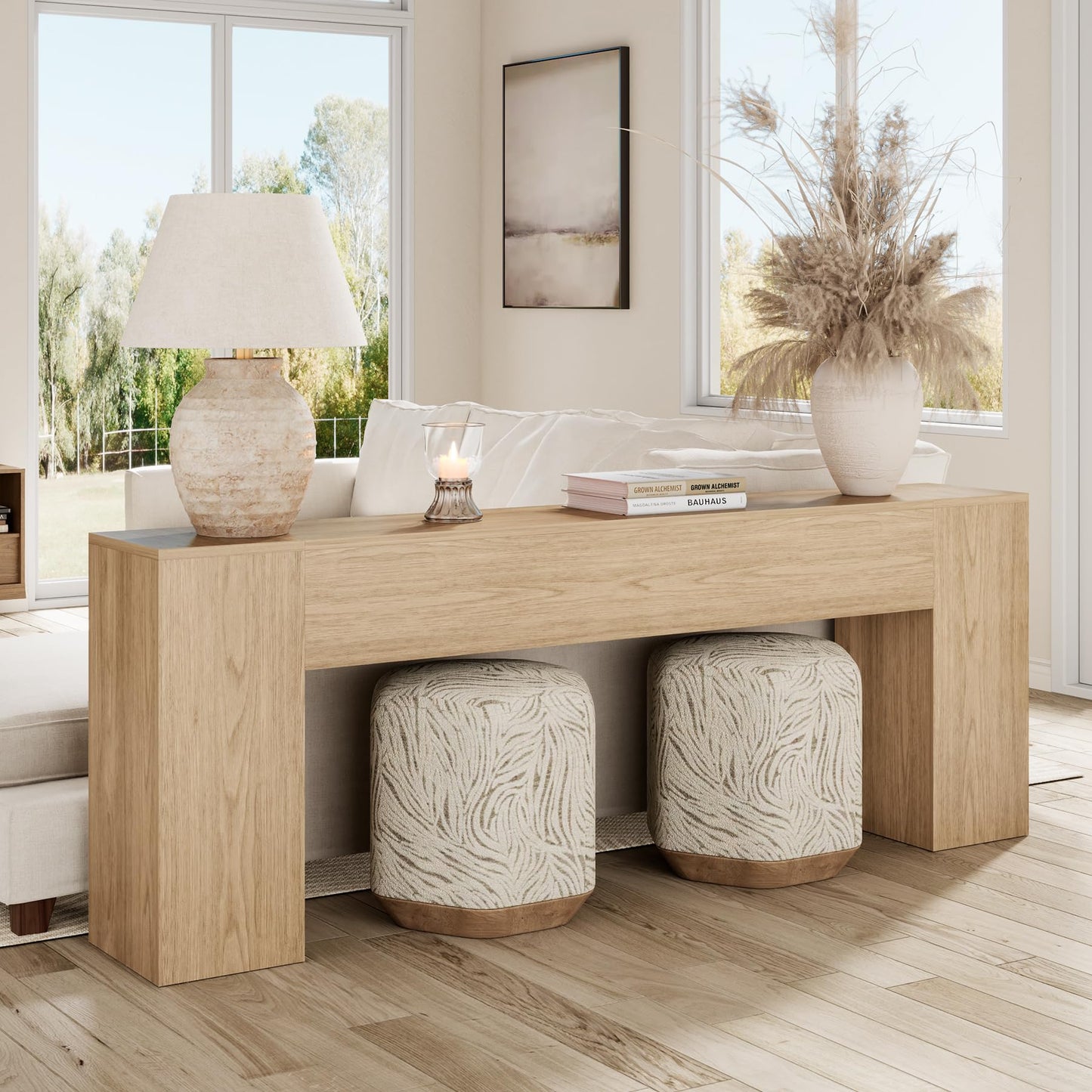 Epecoya Extra Long Console Tables for Entryway 86-Inch, Farmhouse Couch Table Behind Sofa Wooden, Modern Entryway Table for Entrance, Hallway, Living Room, Apartment, Natural Oak Brown