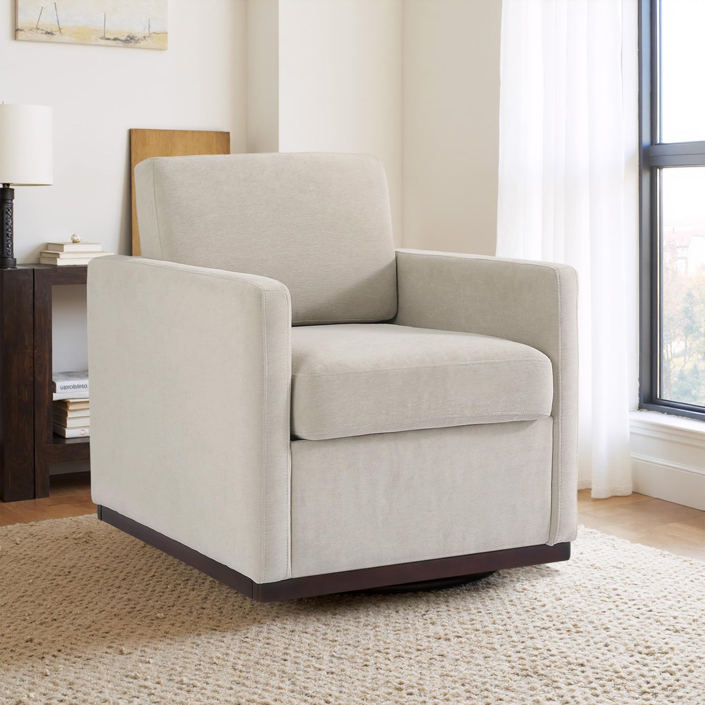 Faux Leather Swivel Accent Chairs Set of 2, 360° Swivel Upholstered Club Armchairs for Living Room, 31" Wide Square Single Sofa Reading Chair with Deep Seat, Metal Swivel Base, Navy