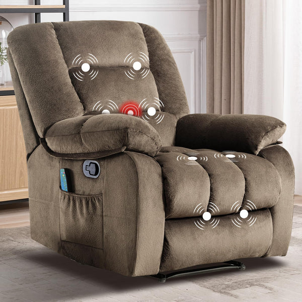 IOMOR Massage Recliner Chair with Heat and Massage, Ergonomic Overstuffed Breathable Fabric Reclining Chairs, Single Sofa Chair with Side Pockets for Living Room Home Theater (Dark Gray)