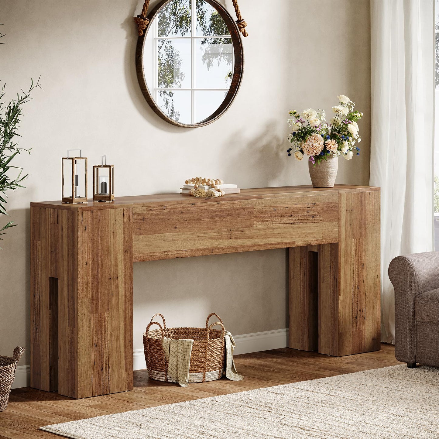 Tribesigns 71-Inch Long Console Table for Entryway, Farmhouse Sofa Console Behind Couch, Entry Table for Hallway, Foyer, Living Room, Black