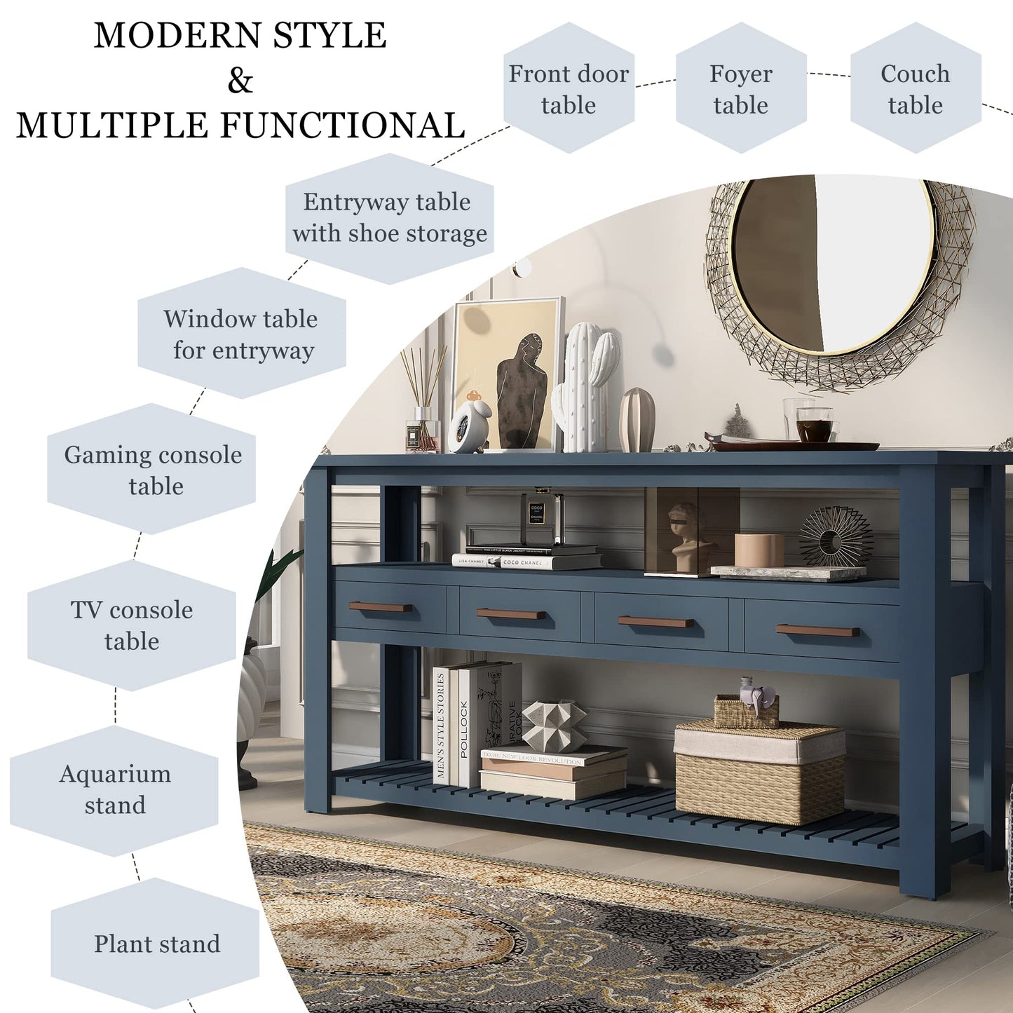 LKTART 63" Solid Wood Console Table Sofa Table with Storage Drawers and Bottom Shelf,Farmhouse Entryway Table for Hallway Foyer,Living Room,Easy Assembled (63" Espresso)