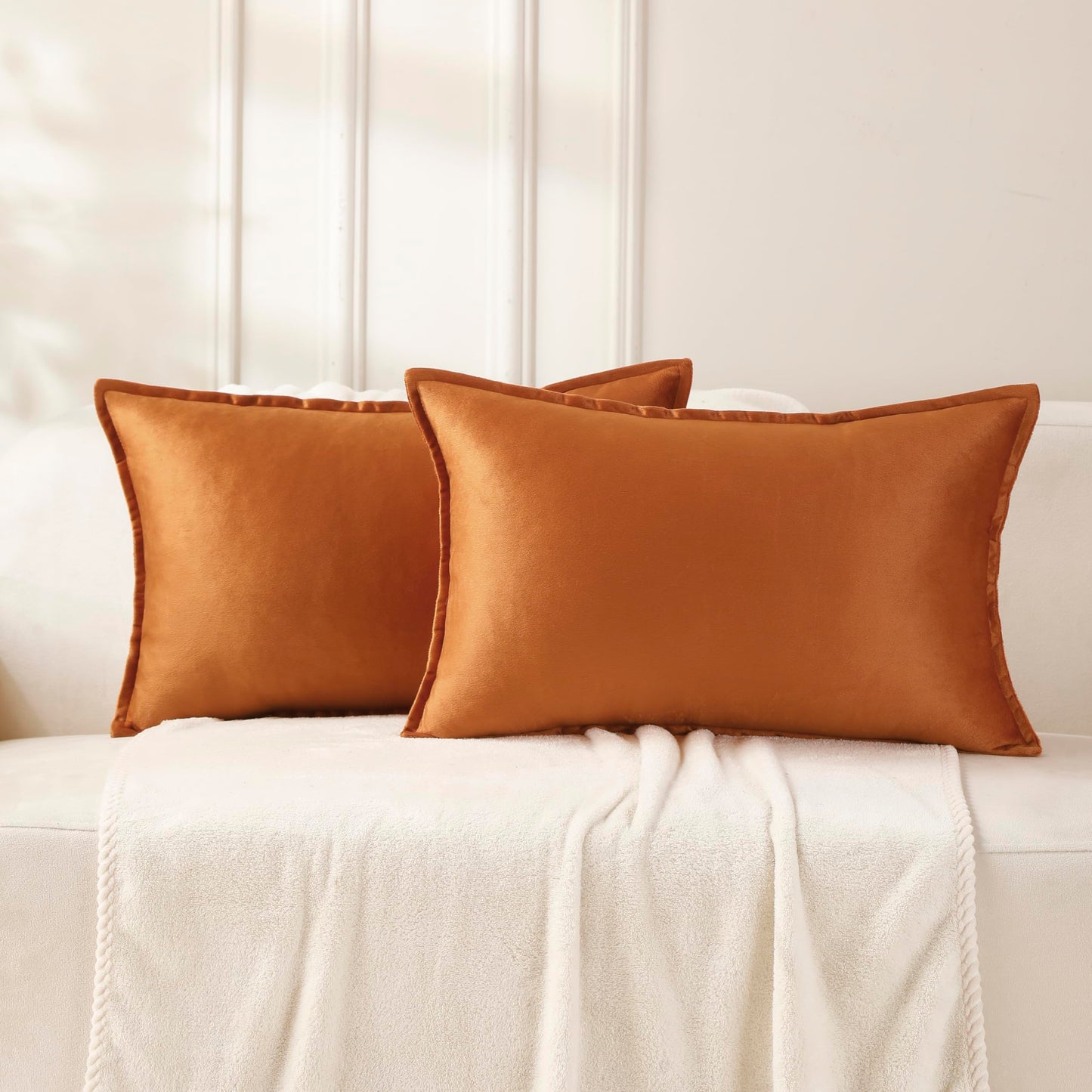 VAKADO Throw Pillow Covers 18x18 Set of 2 Olive Green Velvet Decor Decorative Couch Cushion Euro Xmas Pillowcases with Fringe Home Bed Decoration for Sofa Bedroom Office