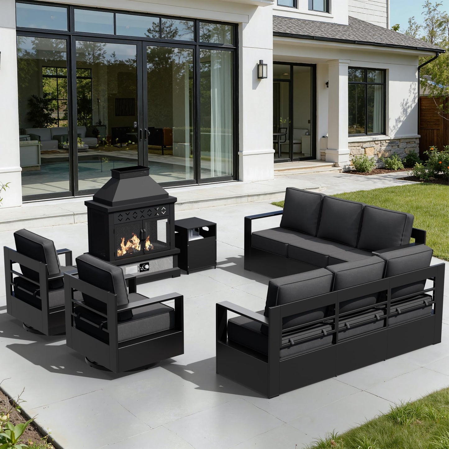 Aluminum Patio Swivel Chair - Outdoor Swivel Rocking Chair with 6" Thick Removable Cushions, All-Weather Metal Frame, Deep Setting for Garden, Poolside and Porch