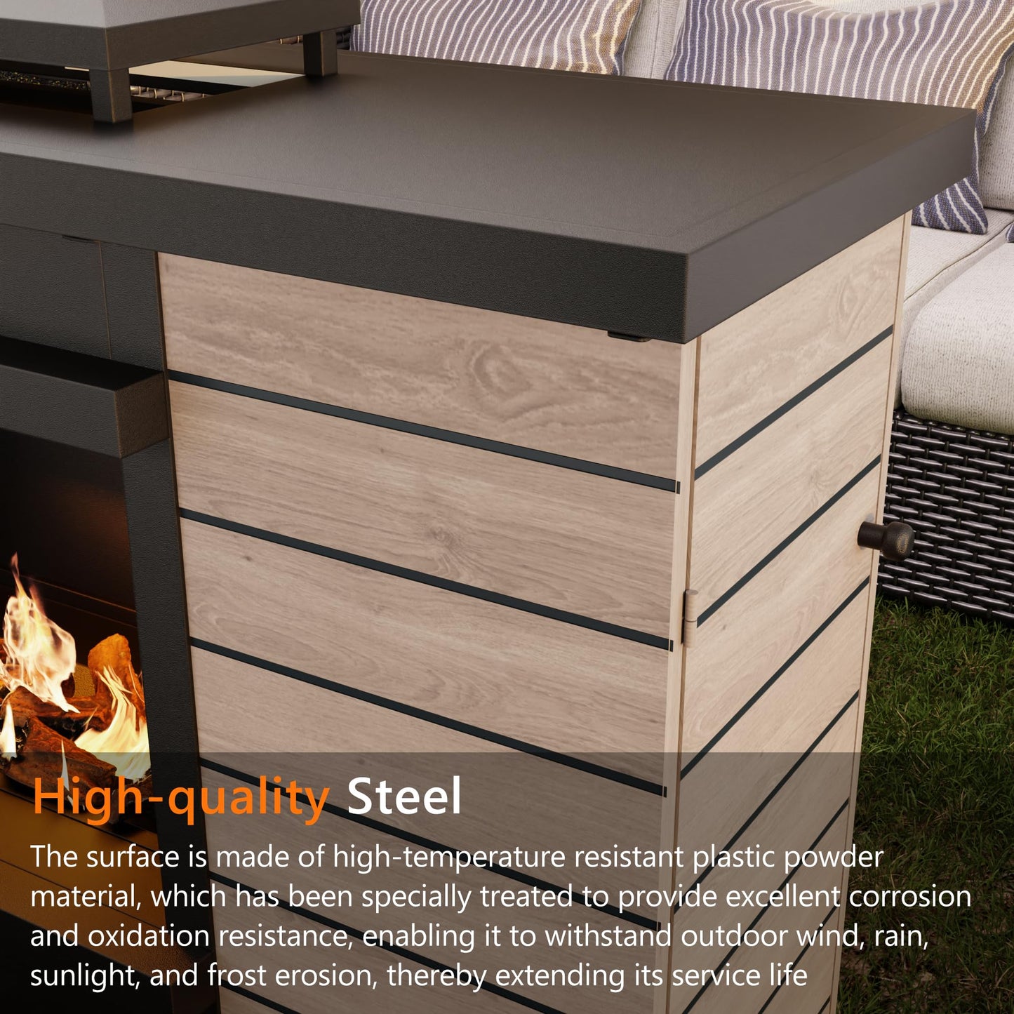 47.3''x35.5'' Outdoor Propane Fireplace, 50,000 BTU Vent-Free Gas Heater, CSA Certified Grey & Black Weather-Resistant Steel, Realistic Ceramic Logs, Rain Cover Included