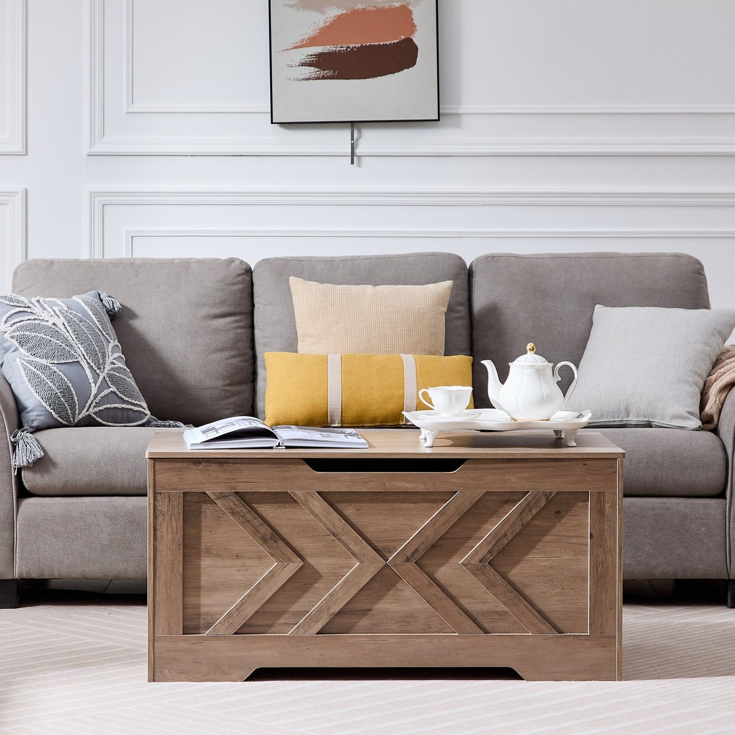 47.2” Storage Bench,Extra Large Wooden Storage Chest with 2 Safety Hinges,entryway Bench,Blanket Storage,Shoe Storage Bench for Entryway,Bedroom,Living Room,Easy Assembly.-Greige