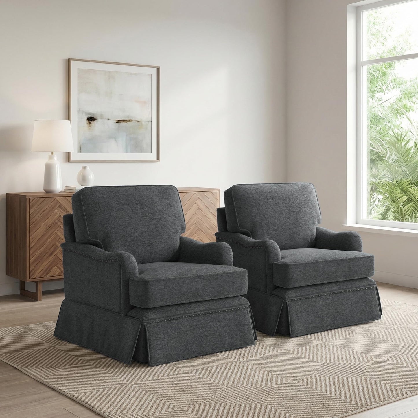 Swivel Accent Chair, 360° Swivel Upholstered Armchairs with Curved Arms, Comfy Chenille Fabric Lounge Reading Chairs for Living Room Bedroom Study, Metal Swivel Base, Tan