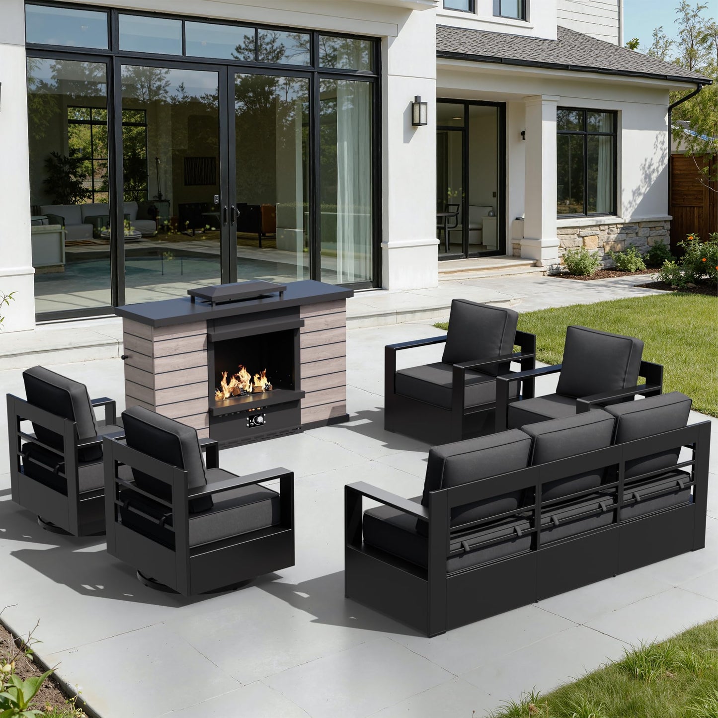 Aluminum Patio Swivel Chair - Outdoor Swivel Rocking Chair with 6" Thick Removable Cushions, All-Weather Metal Frame, Deep Setting for Garden, Poolside and Porch