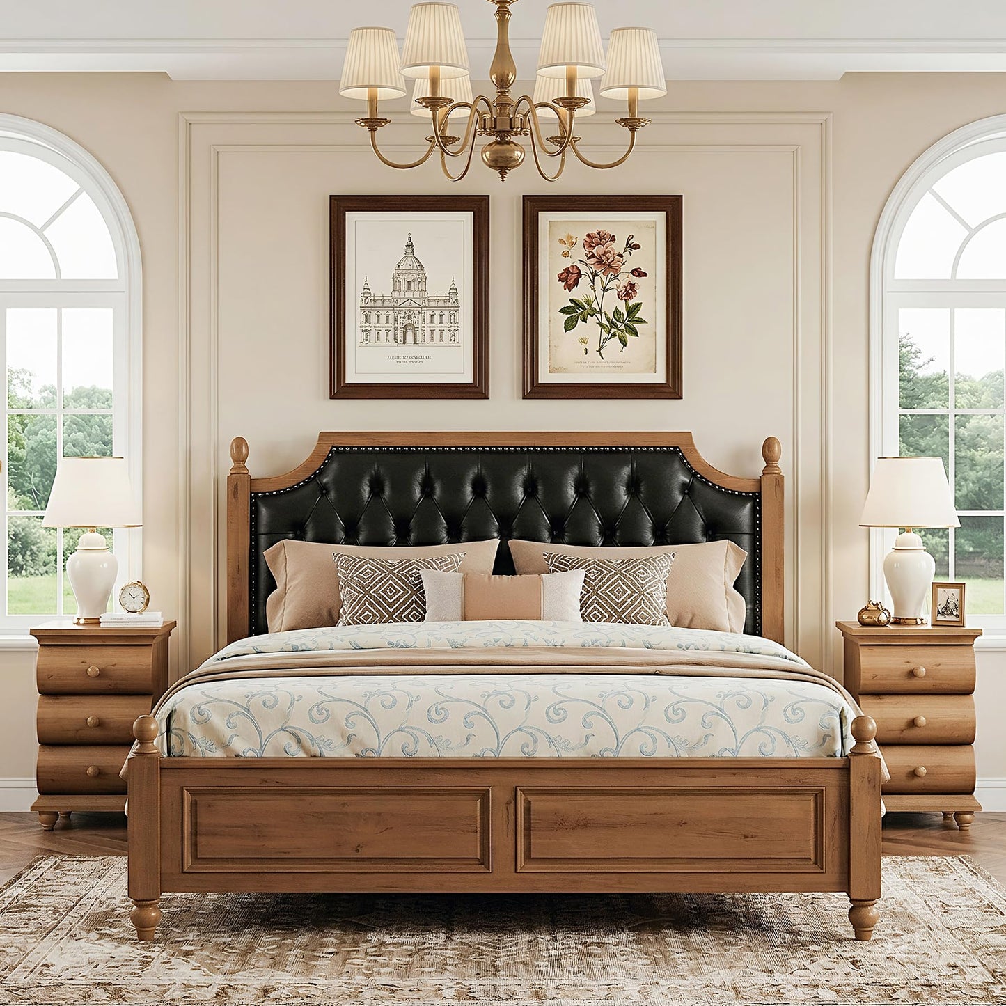 Solid Wood End Table Set of 2, 3 Drawers Narrow Sofa Side Table with Finished Back, Rustic Slim Nightstand Bedside Table for Bedroom, Living Room, Small Spce