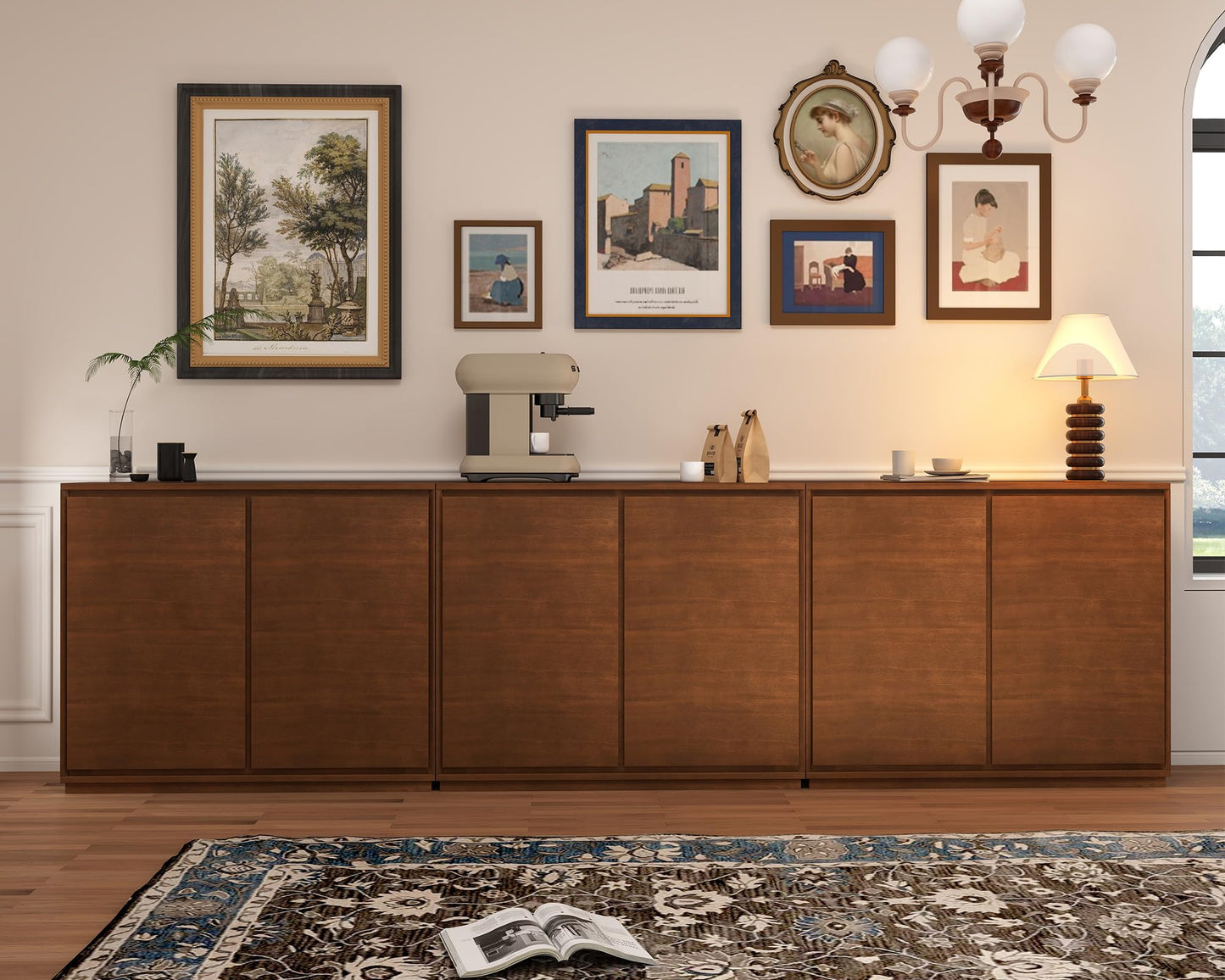 LKTART 39" Mid Century Modern Sideboard Buffet Cabinet, Narrow Credenza Storage Cabinet,Media Console Coffee Bar Table for Living Room,Entryway,Kitchen,Walnut