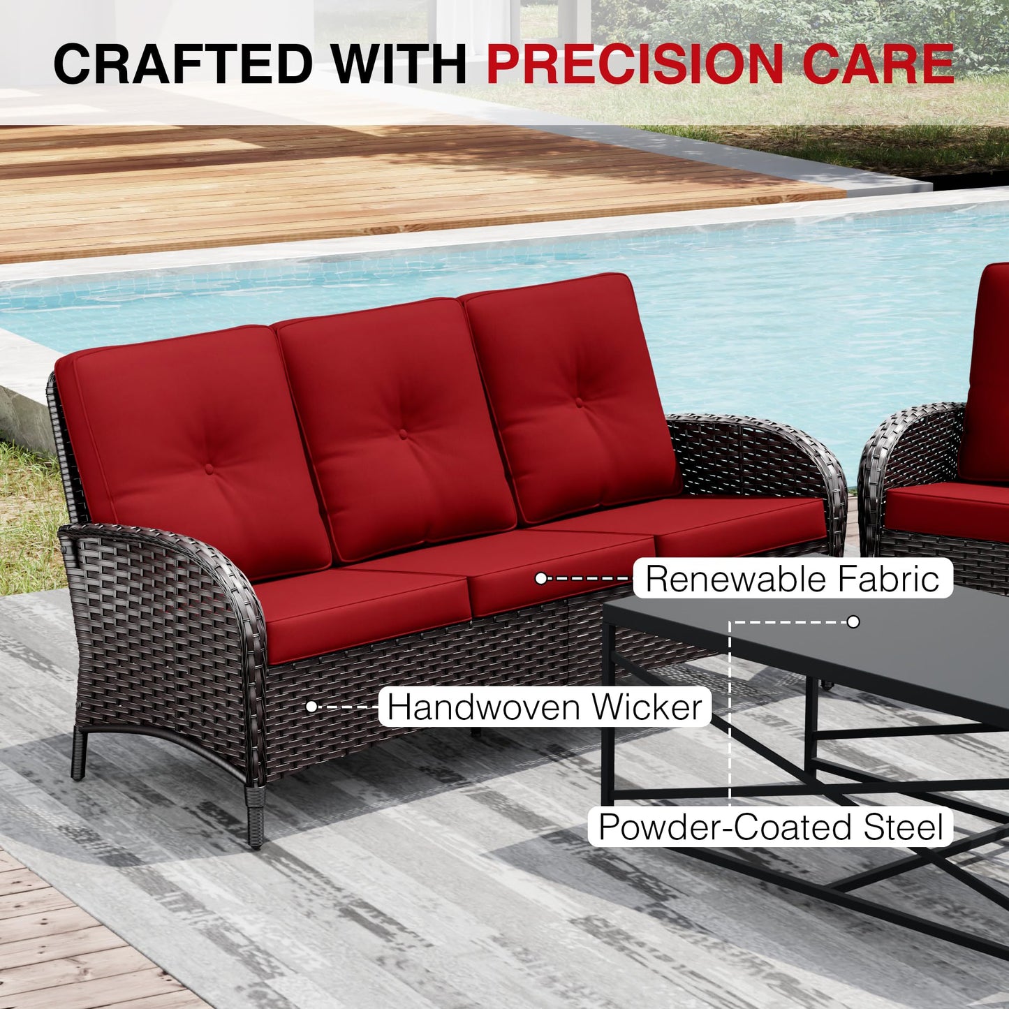 Joyside Wicker Patio Chairs Set of 2, Rattan Outdoor Furniture with Thickened Cushions, High Back, Deep Seating, Wide Armrest, Outdoor Chairs for Porch, Deck