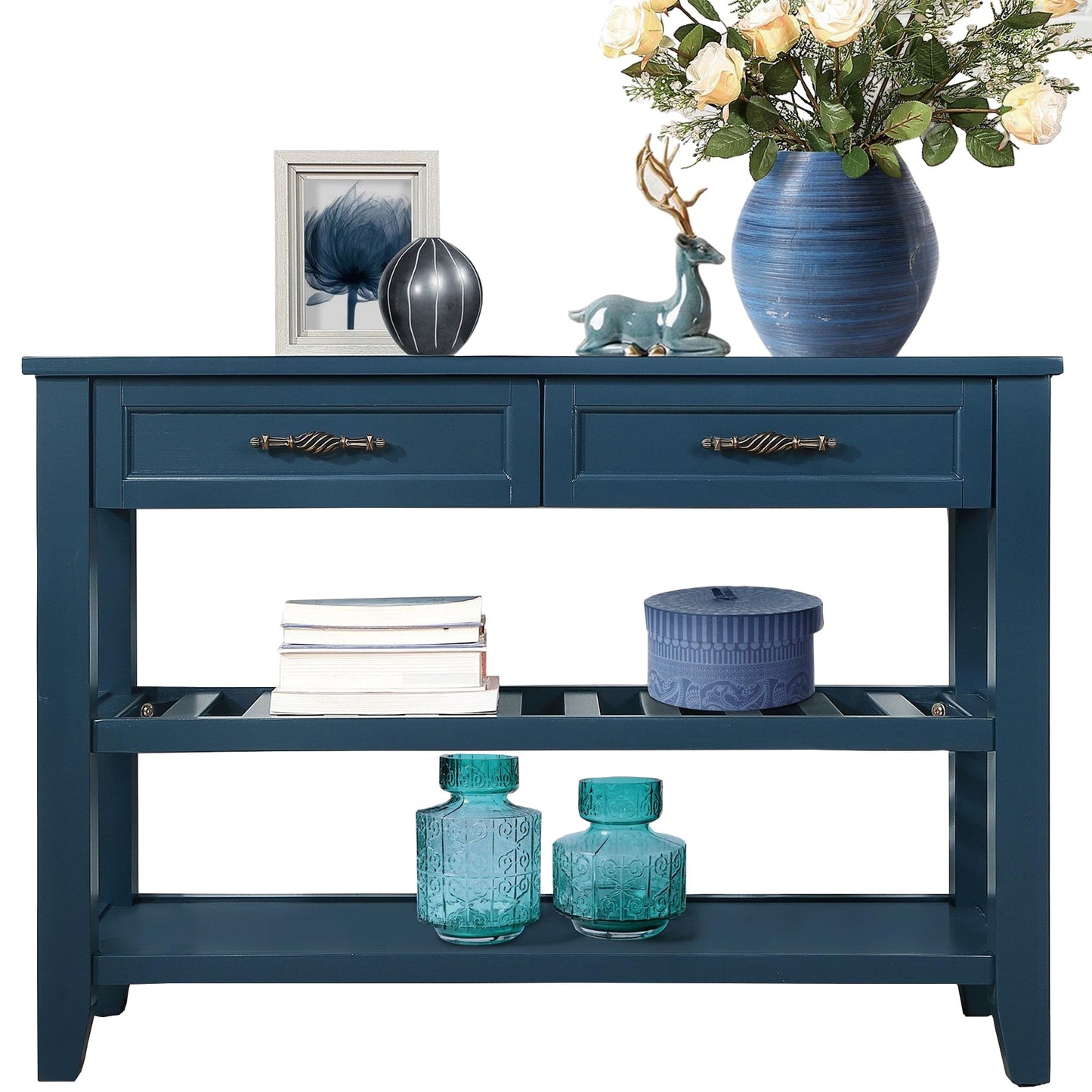 LKTART Solid Wood Console Table Sofa Tables with Drawers and Shelves Small Entryway Table for Living Room,Behind the Couch Table,Foyer(42" Espresso)
