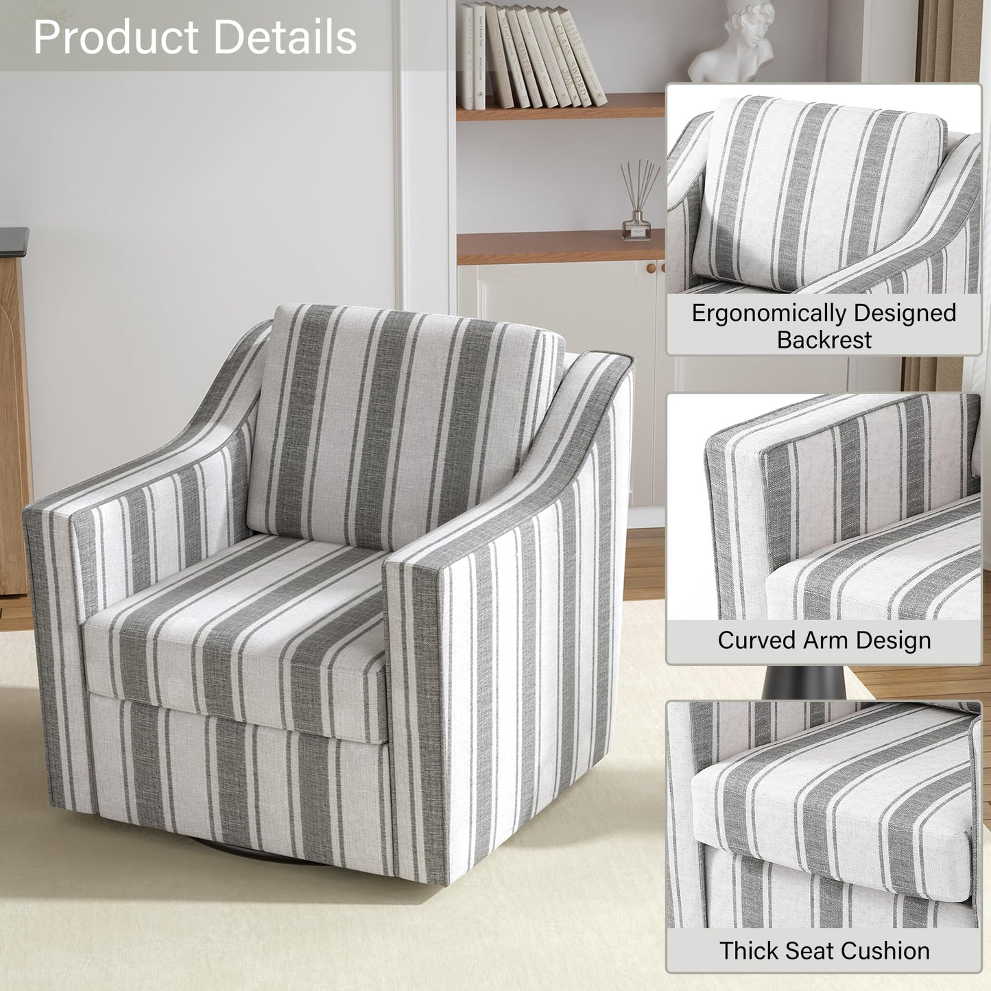 Swivel Accent Chairs Set of 2, 360° Swivel Upholstered Faux Leather Club Armchairs for Living Room, Comfy Single Sofa Reading Chair with Deep Seat, Metal Swivel Base, Coffee