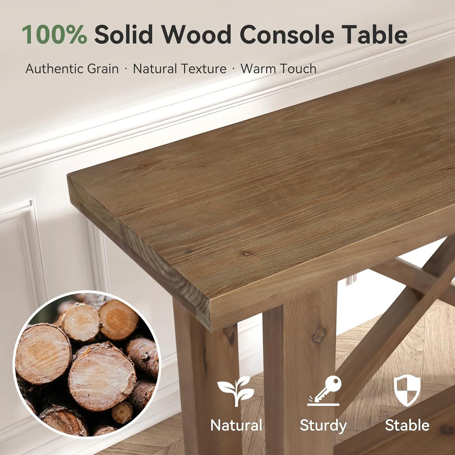 Solid Wood Console Table, 70.9-Inch Long Narrow Entryway Table with Storage, 2-Tier Farmhouse Sofa Console Behind Couch for Hallway, Foyer, Living Room, Entrance, Rustic Brown