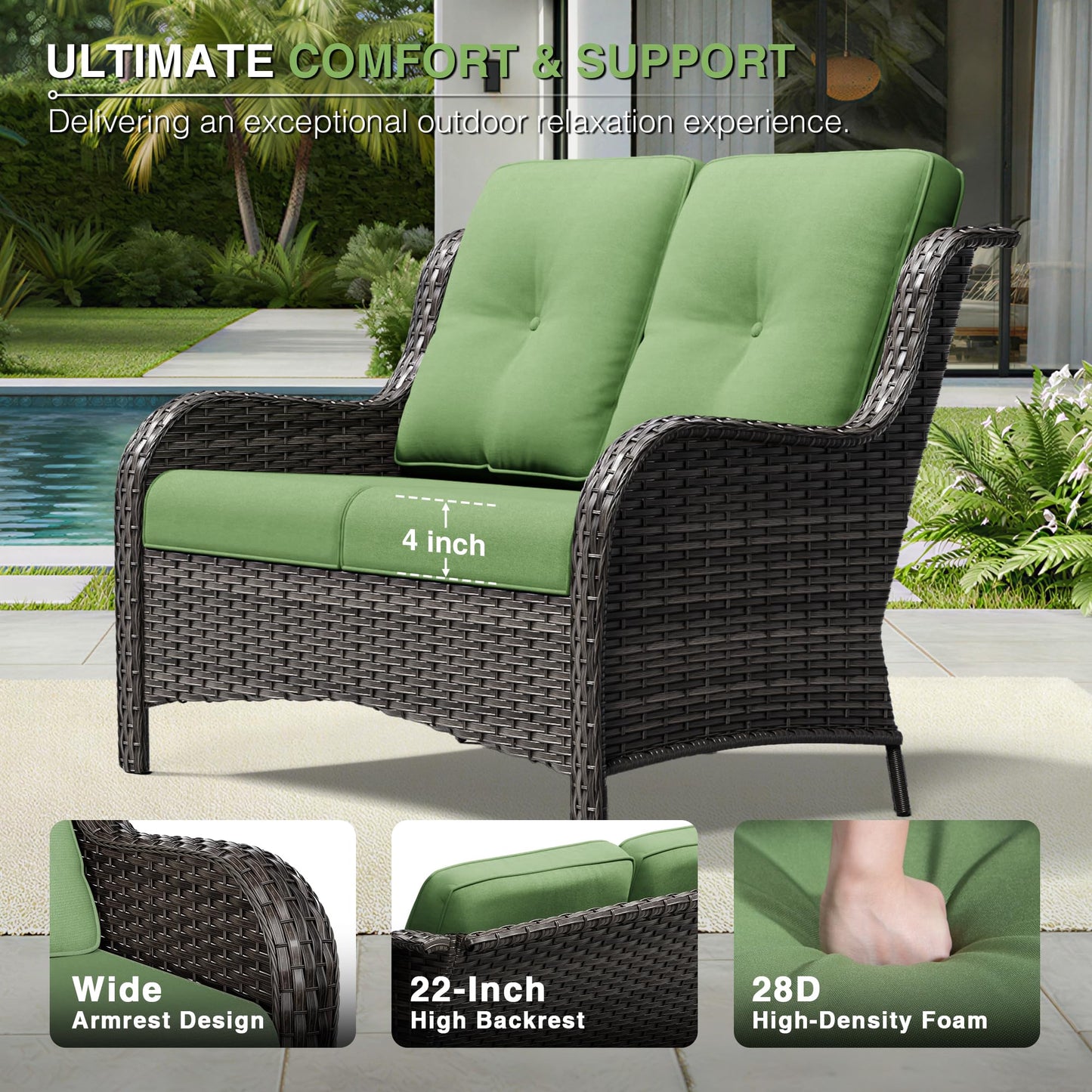 Joyside Outdoor Patio Couch,Outdoor Wicker Loveseat with High Back, Deep Seating, Wide Armrest, Thickened Cushions, Patio Loveseat for Deck, Porch Use