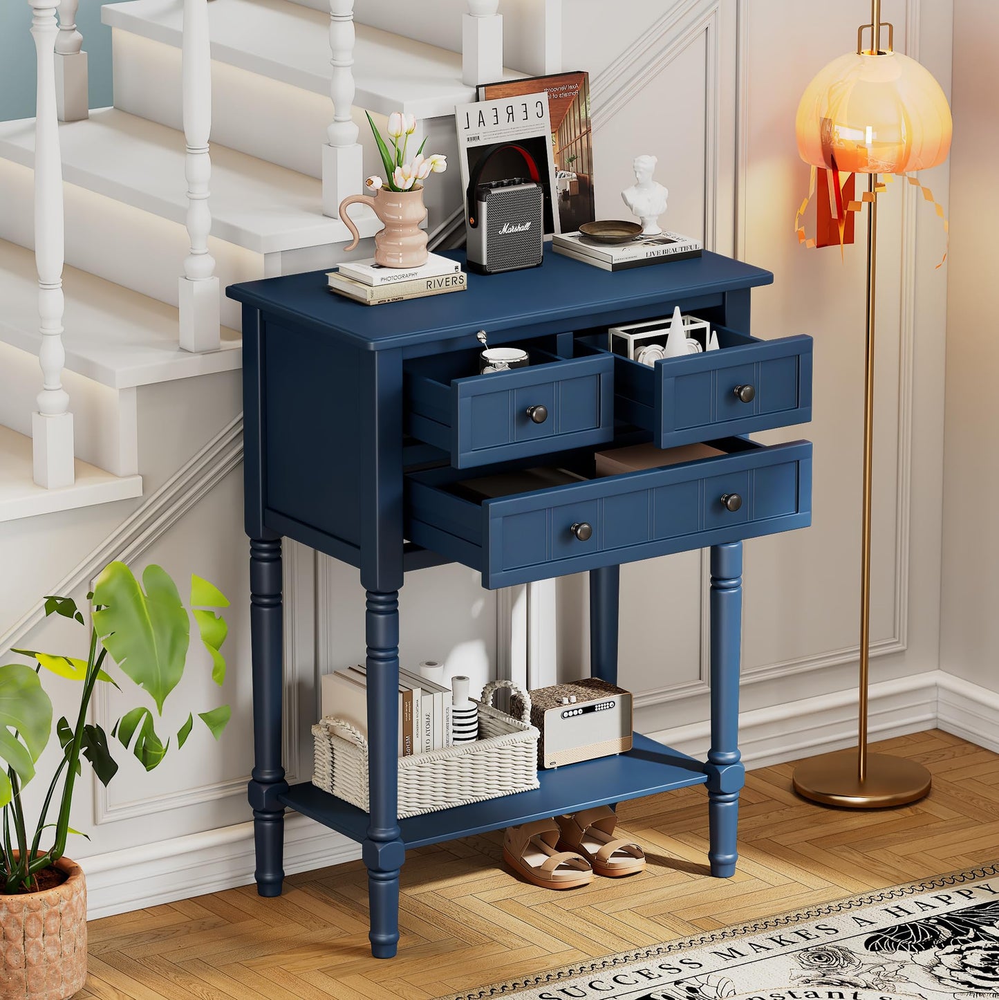 LKTART Small Solid Wood Sofa Table,Console Table with Drawers and Bottom Shelf, Entryway Hallway Foyer Entry Table for Living Room(23.7" Natural)