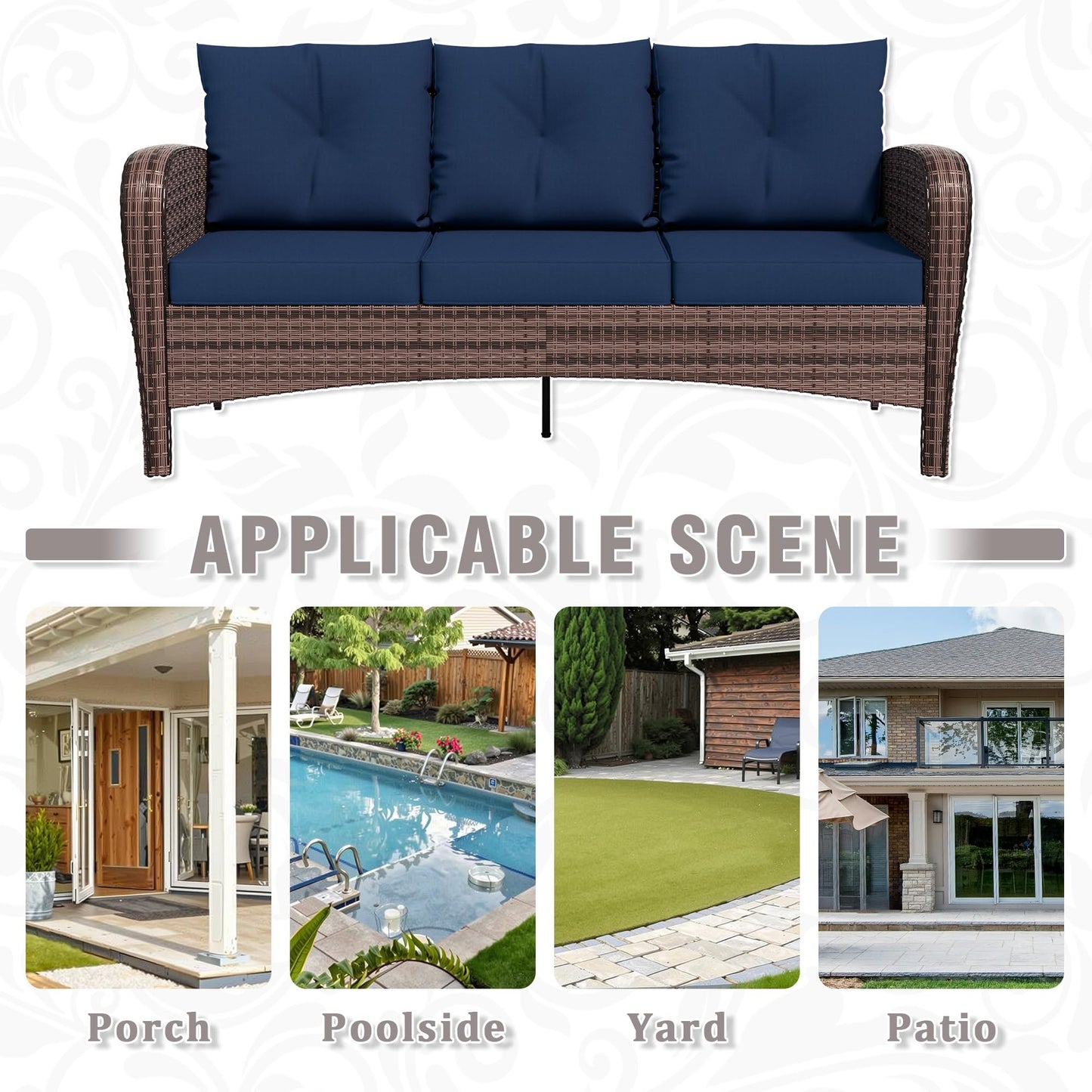 4 Piece Patio Conversation Set - 2 Swivel Chairs 1 Coffee Table 3-Seater Sofa, PE Wicker & Steel Patio Furniture with Heavy-Duty Steel Frame,Weatherproof Cushions, Red