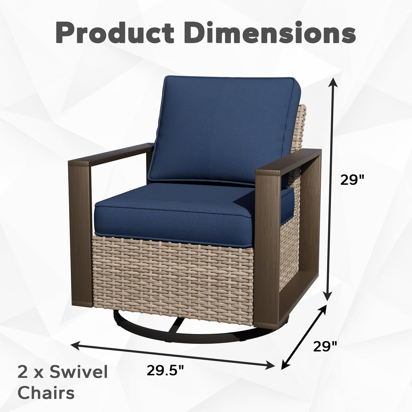 Joyside Outdoor Patio Swivel Rocker Chairs, 3 Pieces Wicker Furniture Set, 2 Swivel Rocking Chairs and 1 Table, Metal Wide Armrest, Thick Cushions and Deep Seating for Garden, Backyard, Porch, Deck